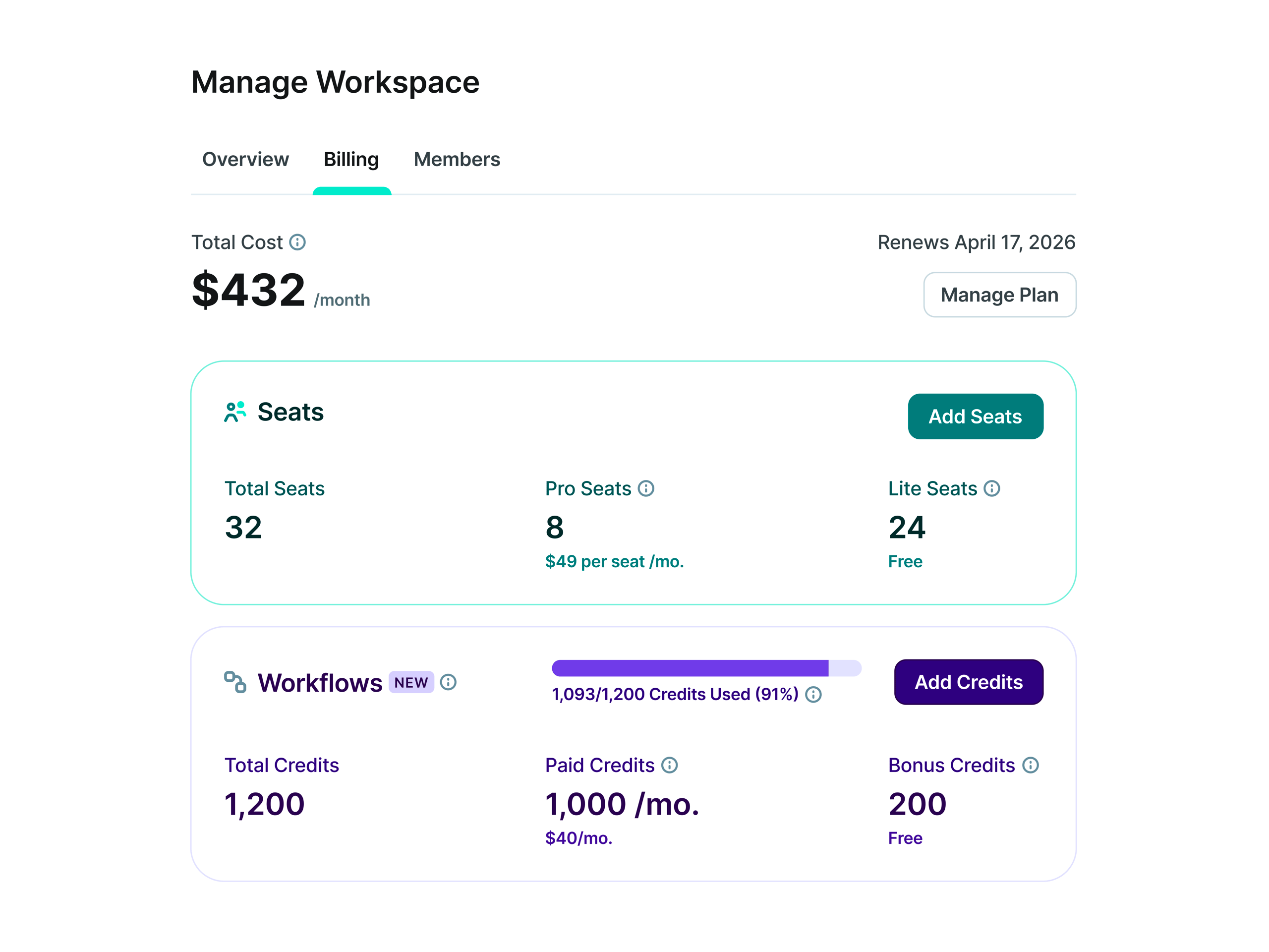 copy.ai Manage Workspace - Billing