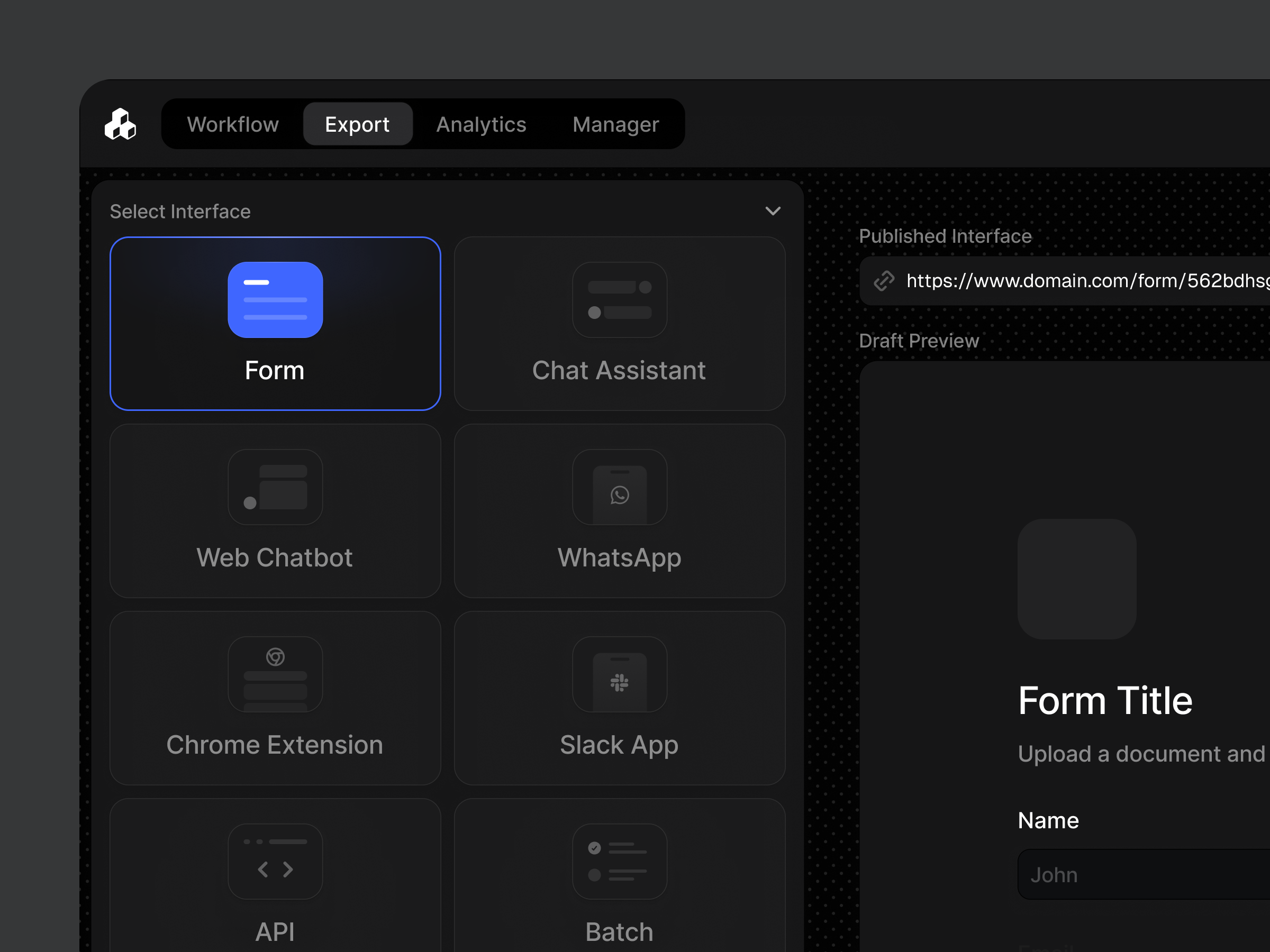 Interface Selection Sidebar / Dark mode