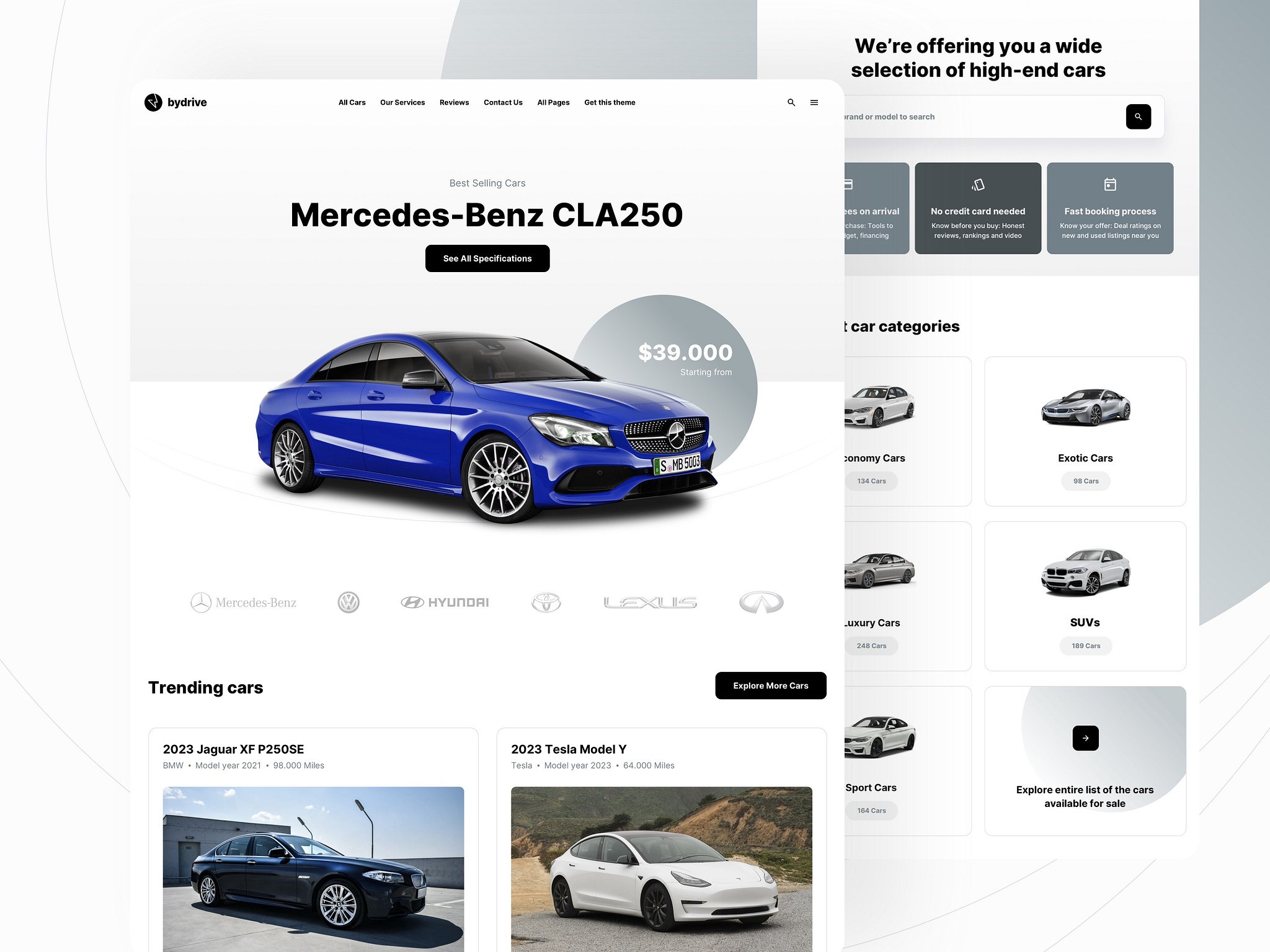 Car dealership landing page designed with Framer
