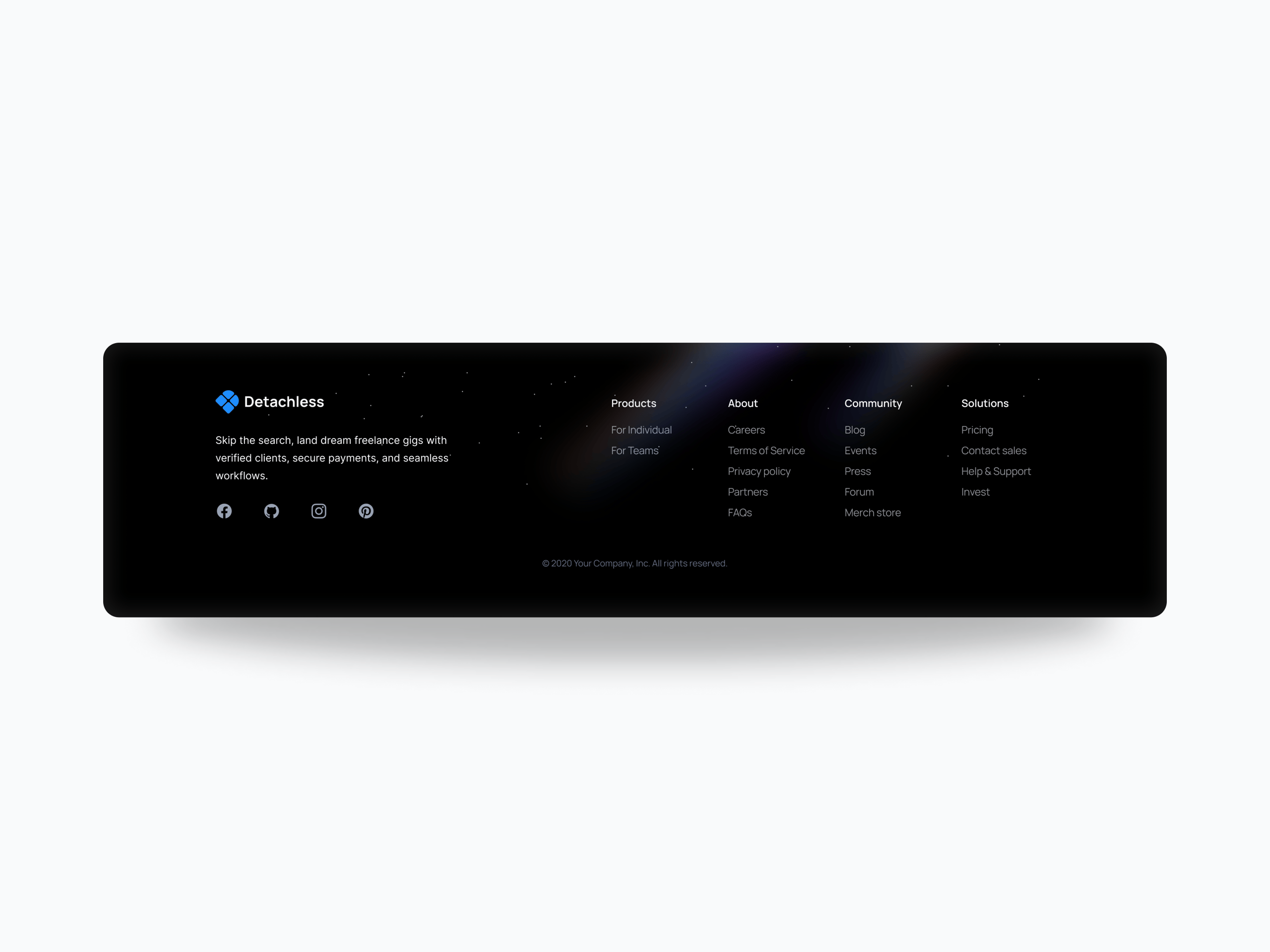 Footer Section · Detachless FREE Figma UI kit