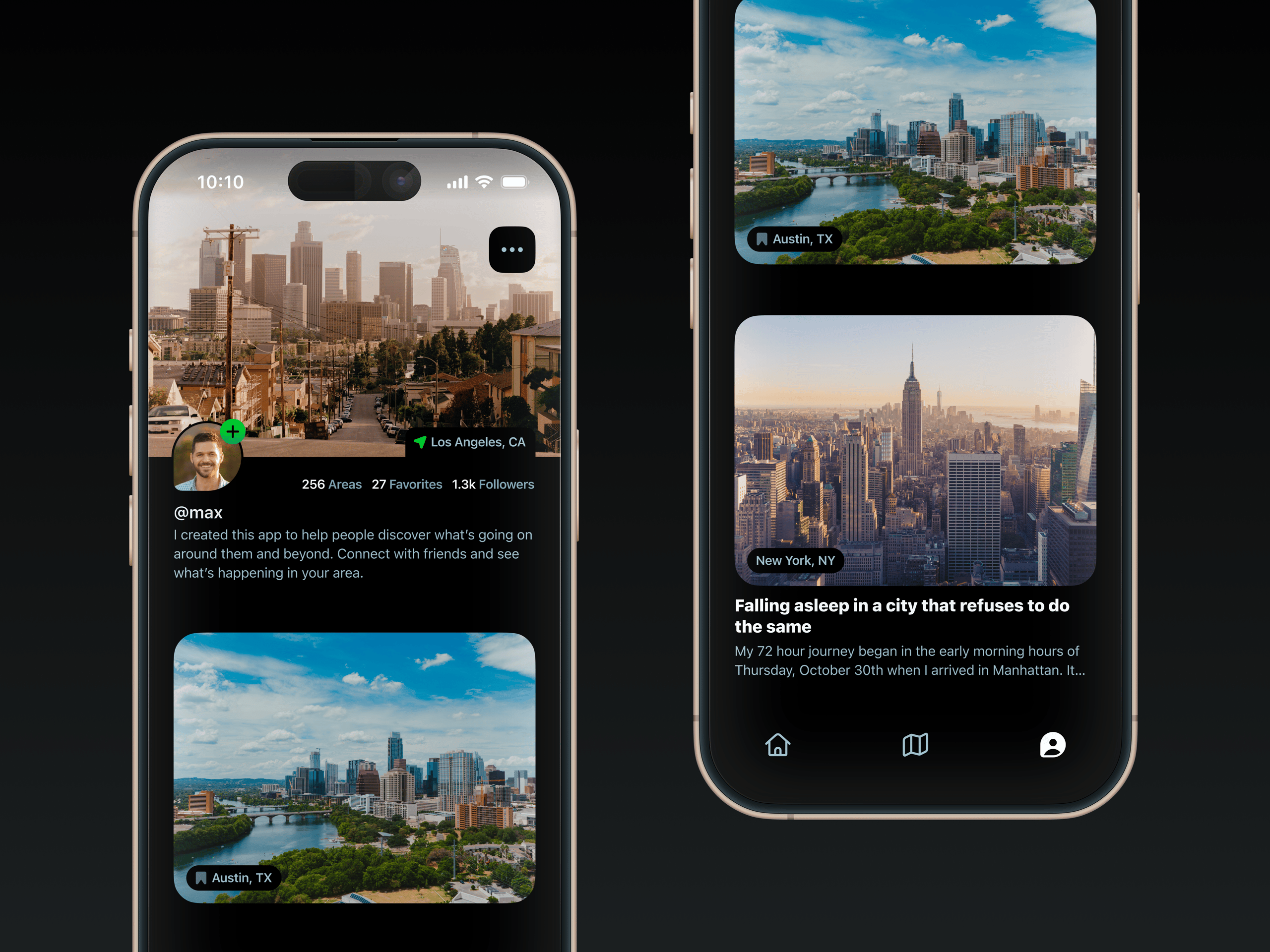 Location-Based Social Network Dark Mode Profile