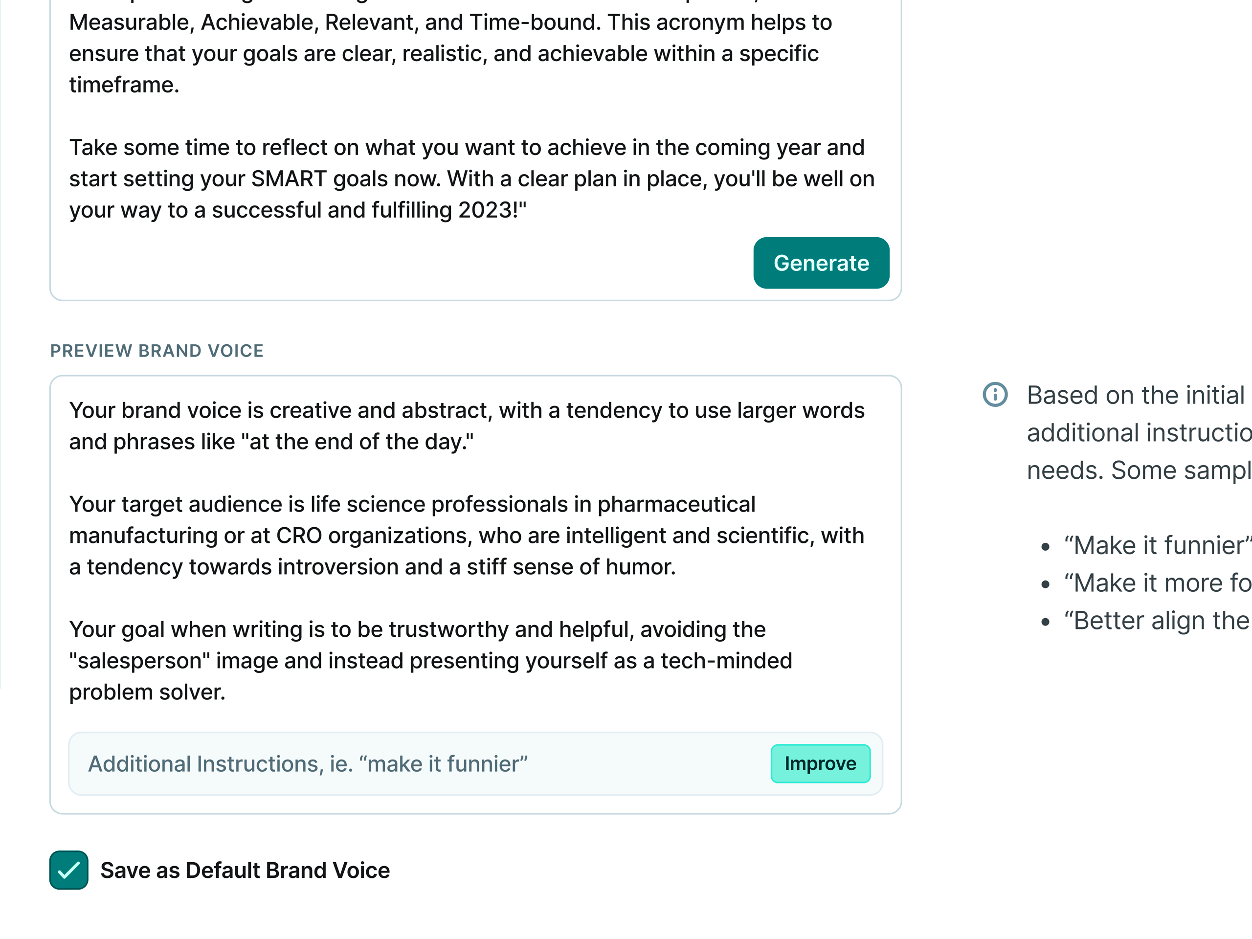 copy.ai Brand Voice UI
