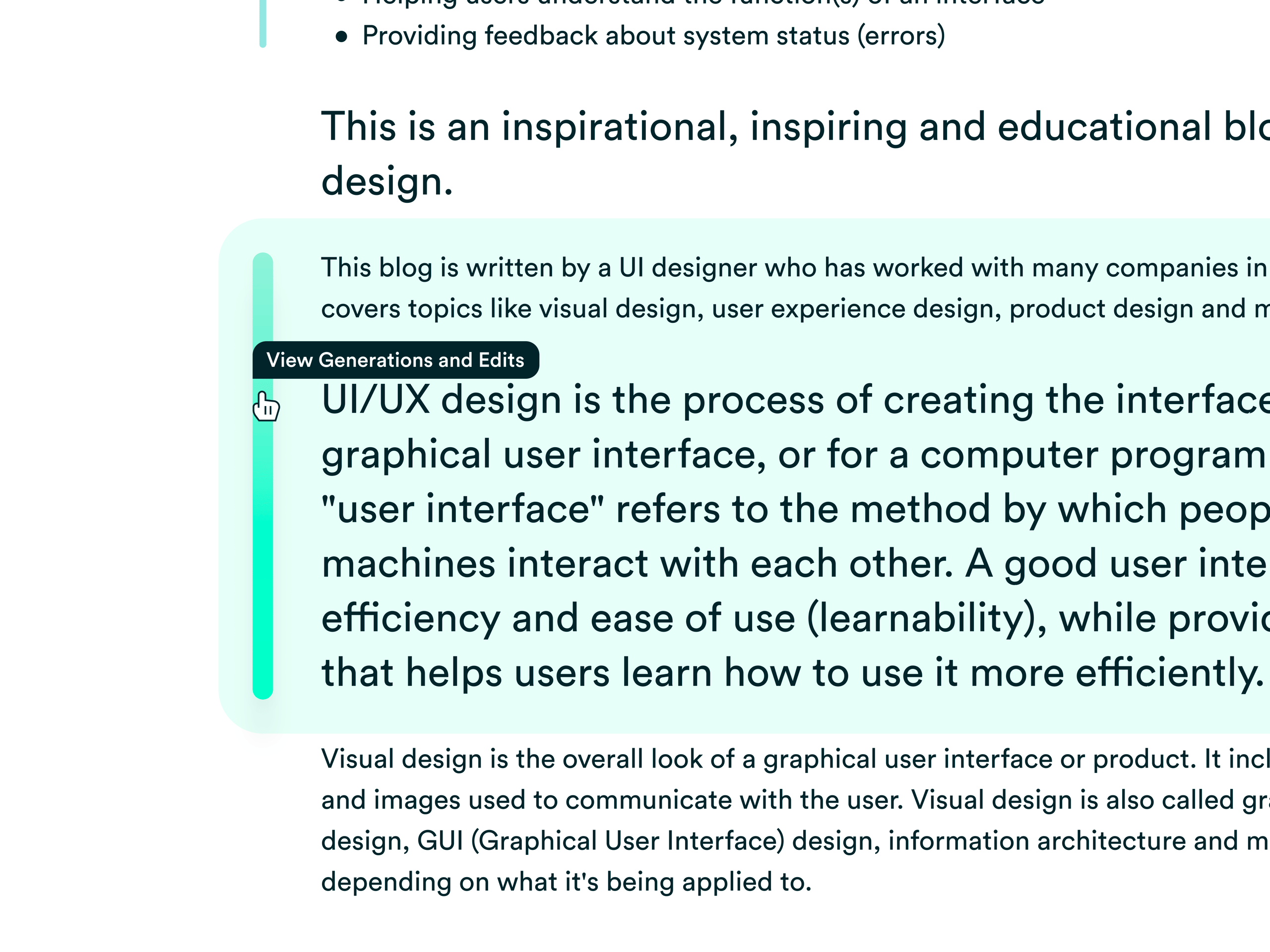 AI Generated Text with Hover State