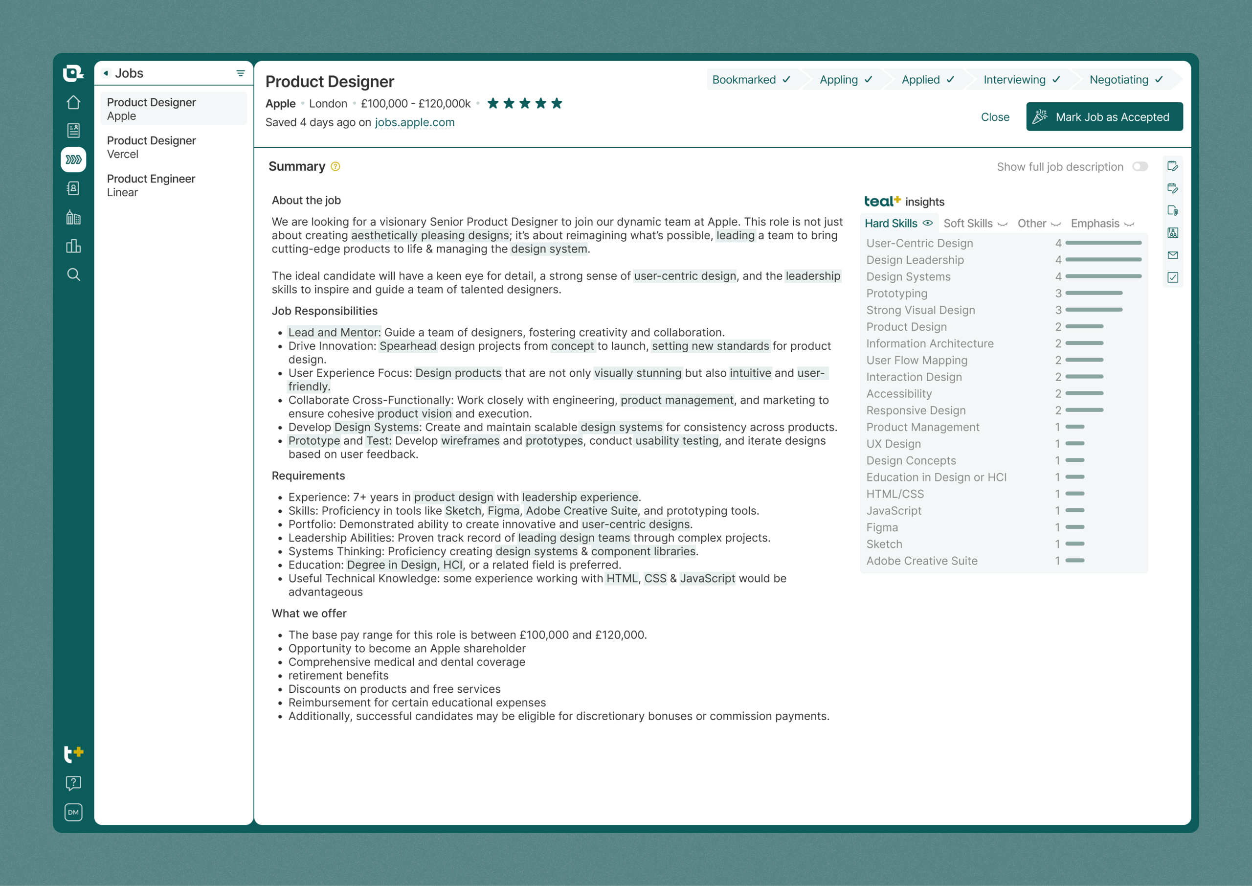Teal HQ - Job Tracker redesign