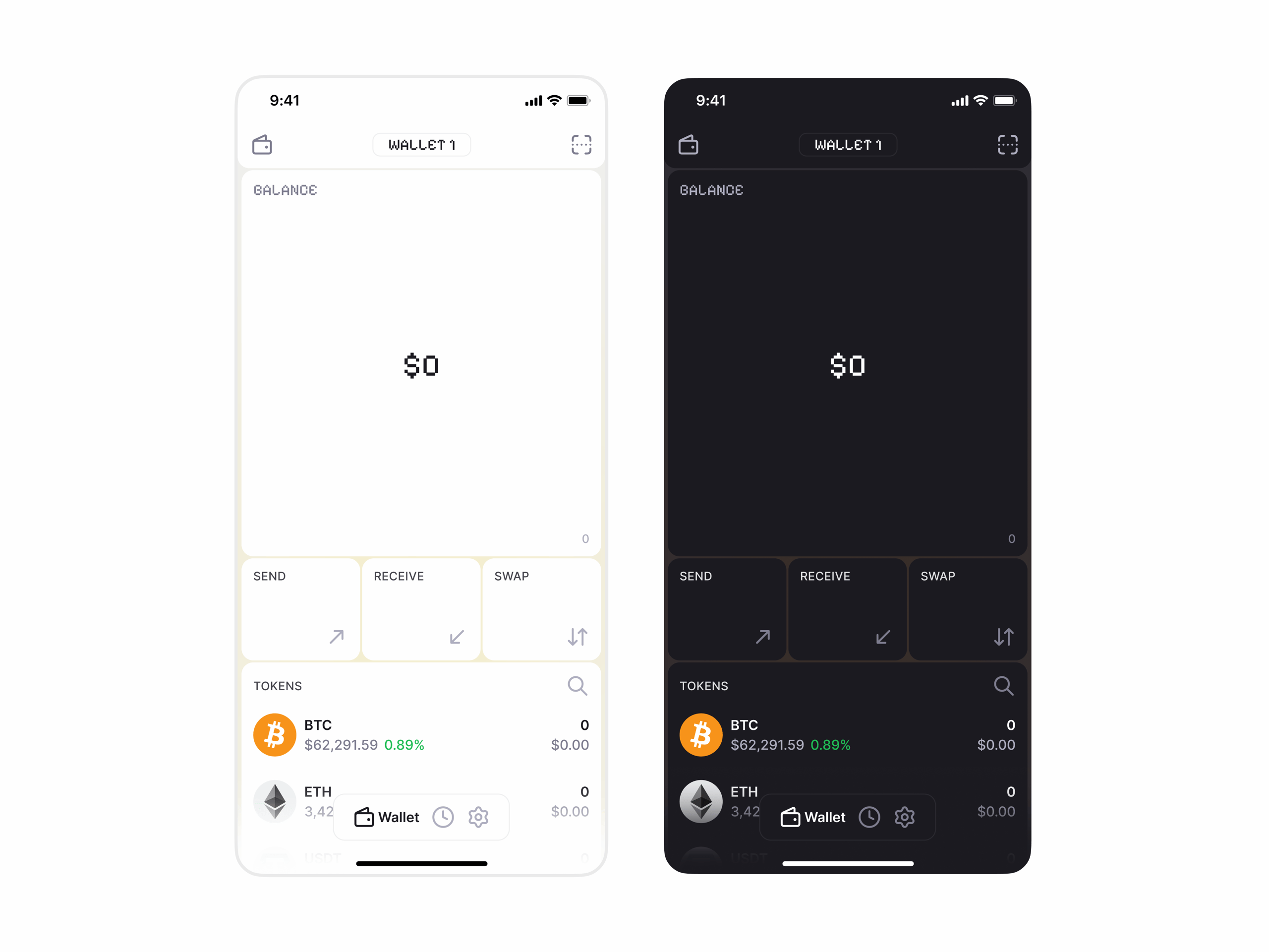 Crypto Wallet App UI Kit – Theme Switching with Design Tokens