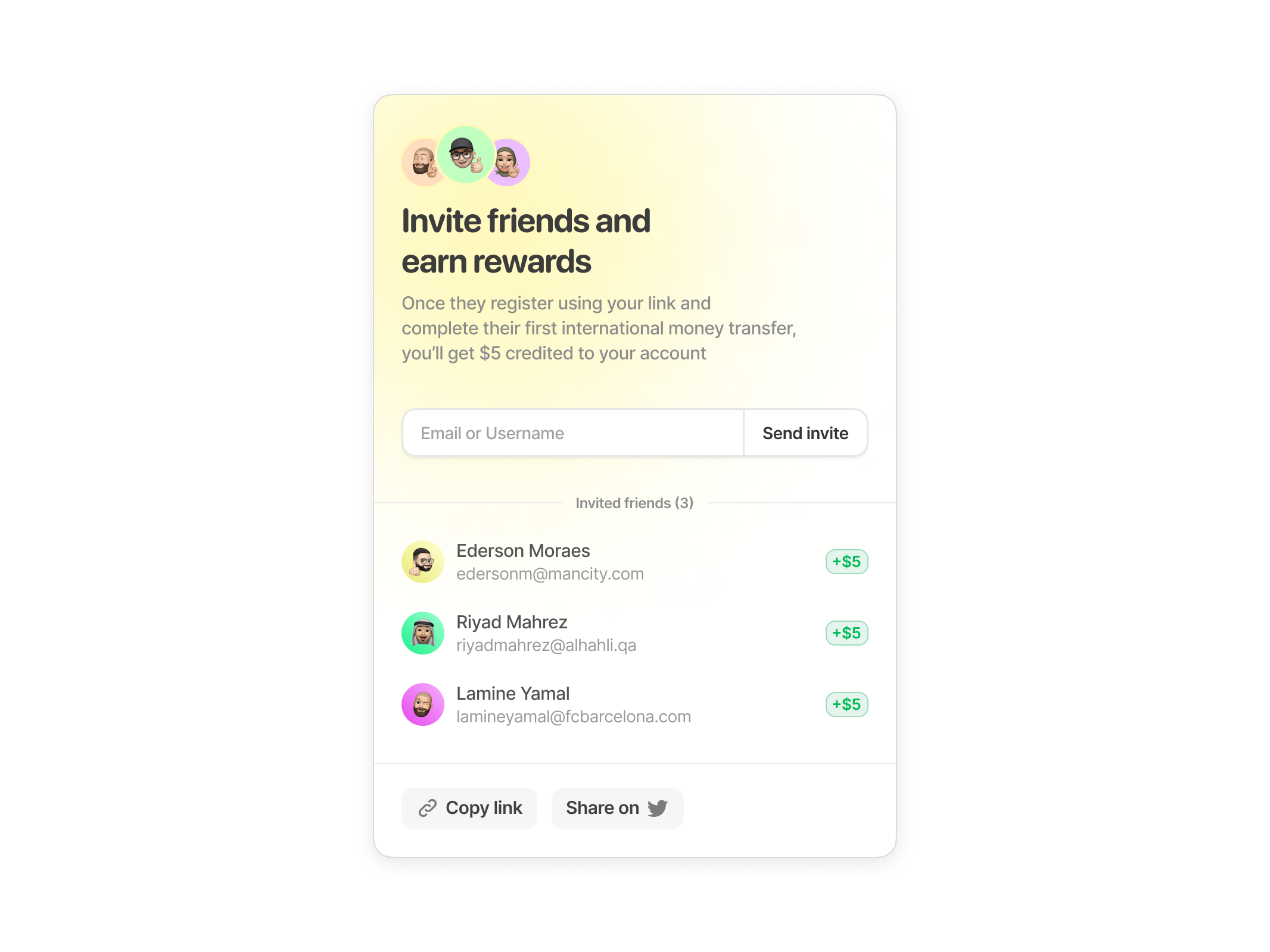 Email invite UI