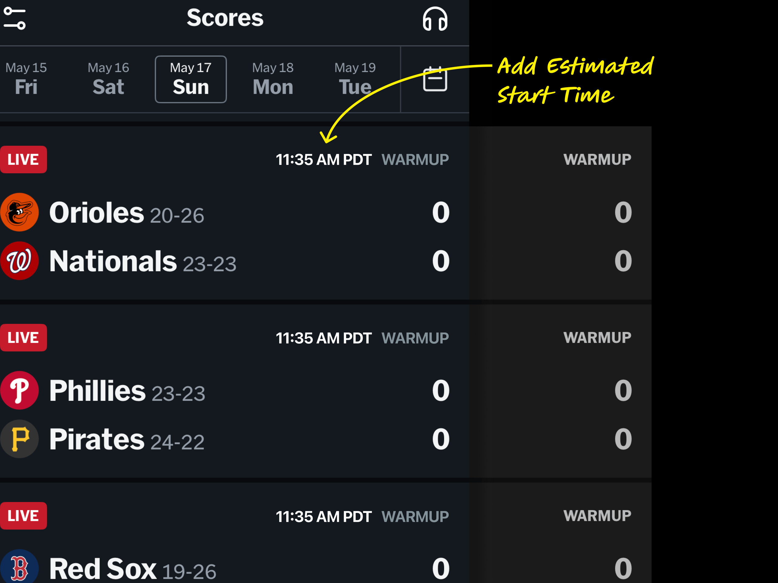 MLB iOS App Persistent Game Start Time Feature Concept
