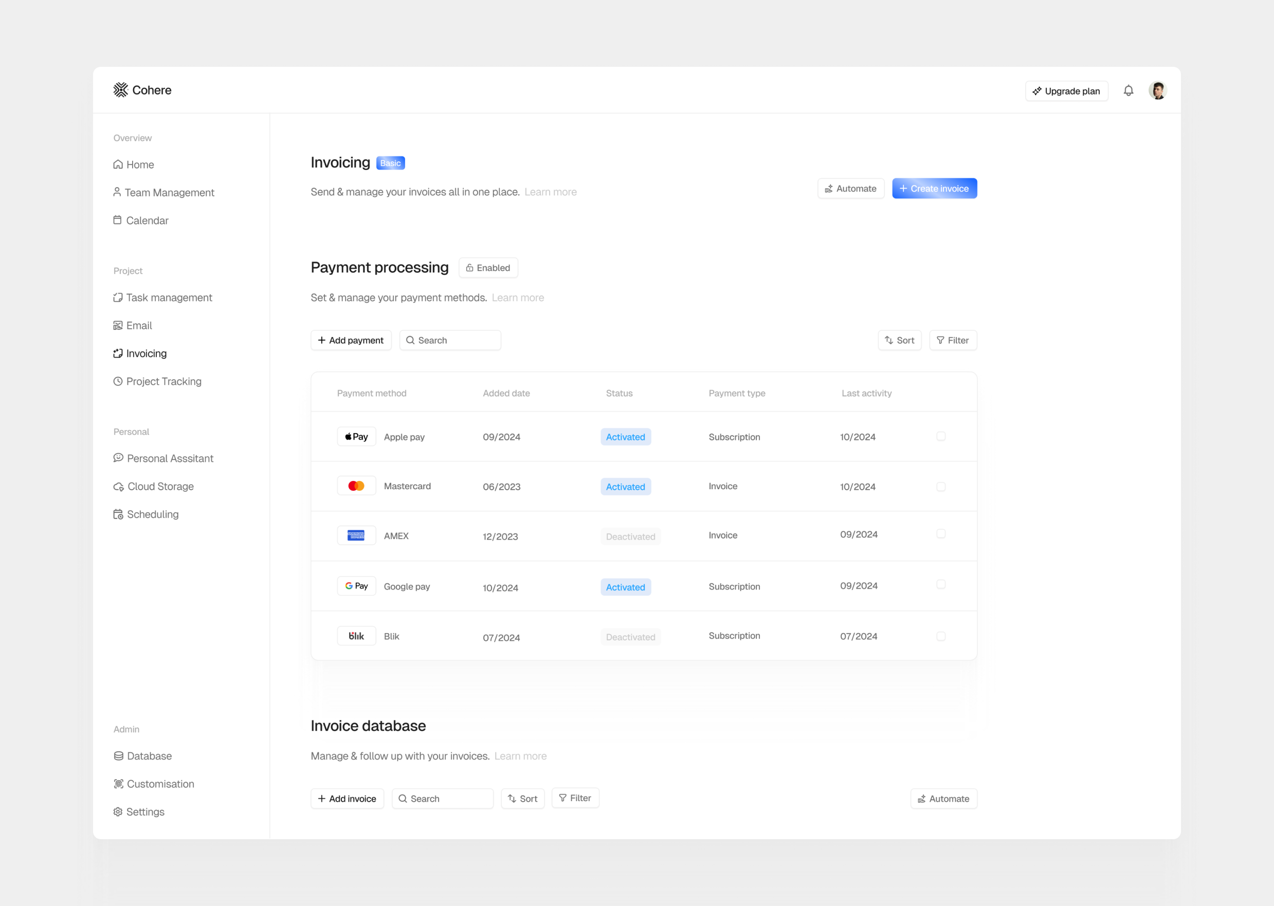 Invoicing – Project management 