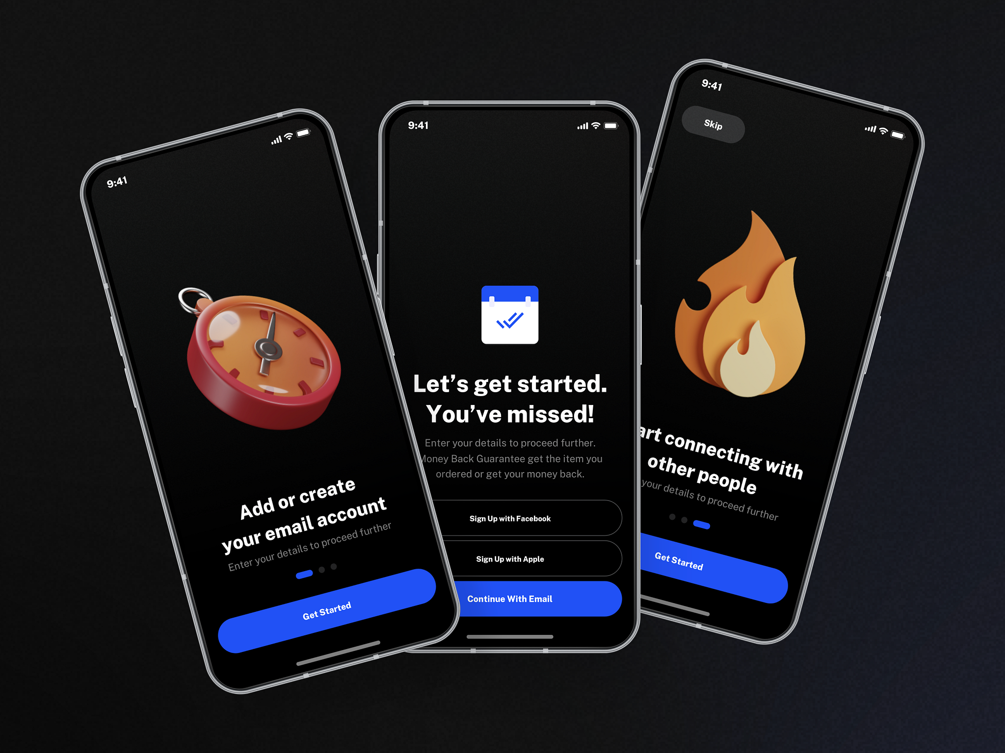 Onboarding Screens Dark UI Mode