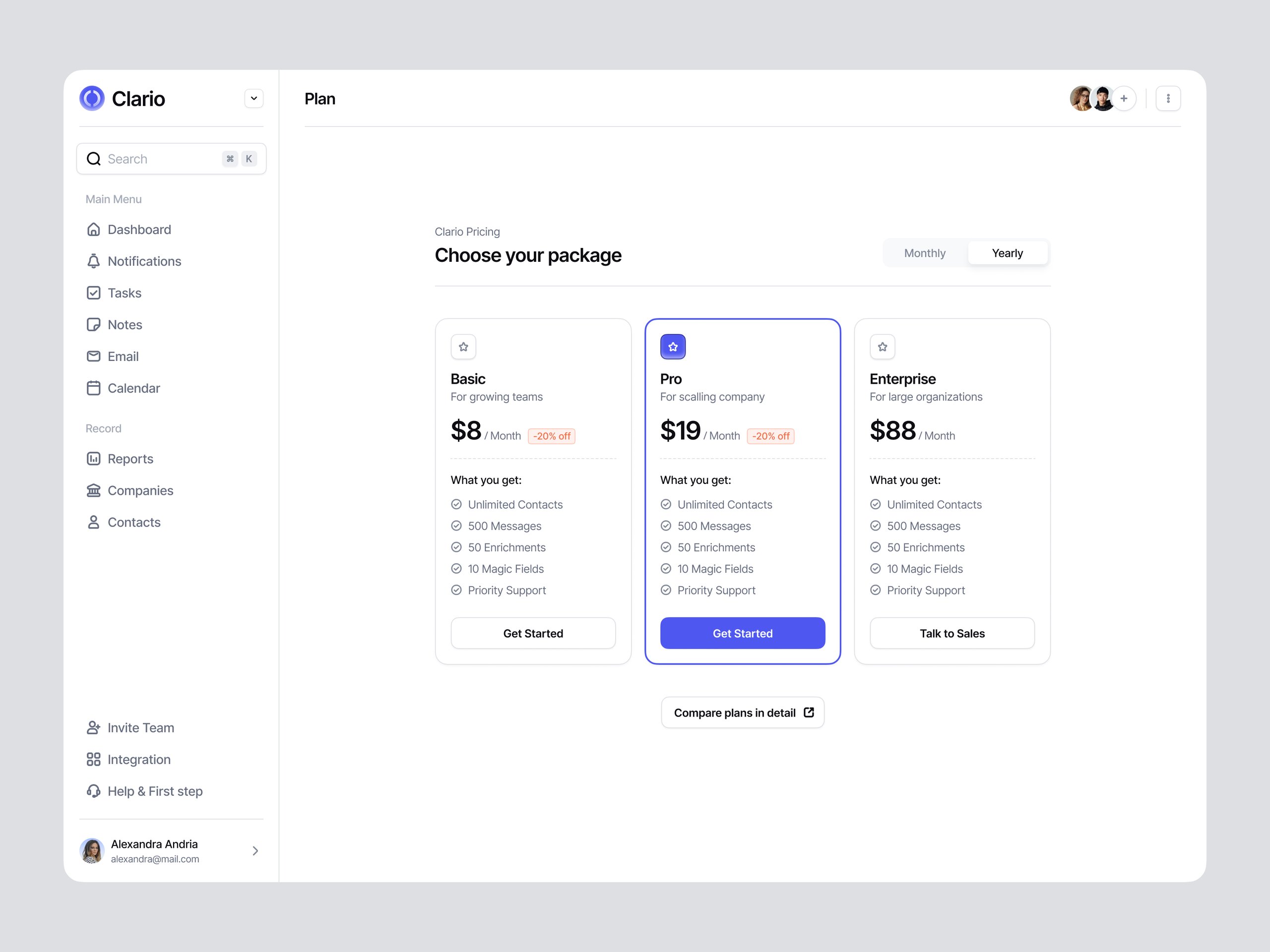 Clario - CRM Pricing & Plan