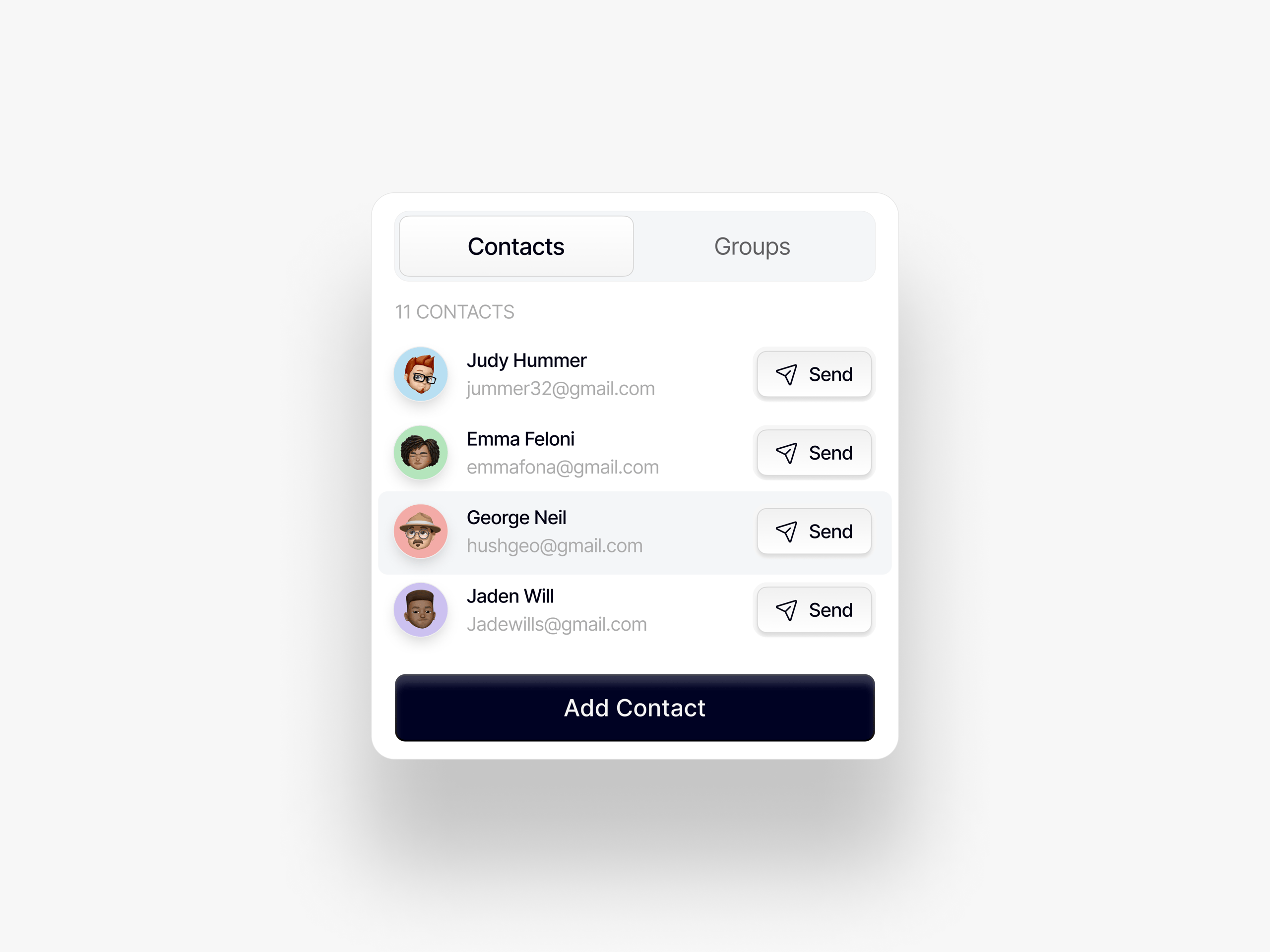 Contact UI modal