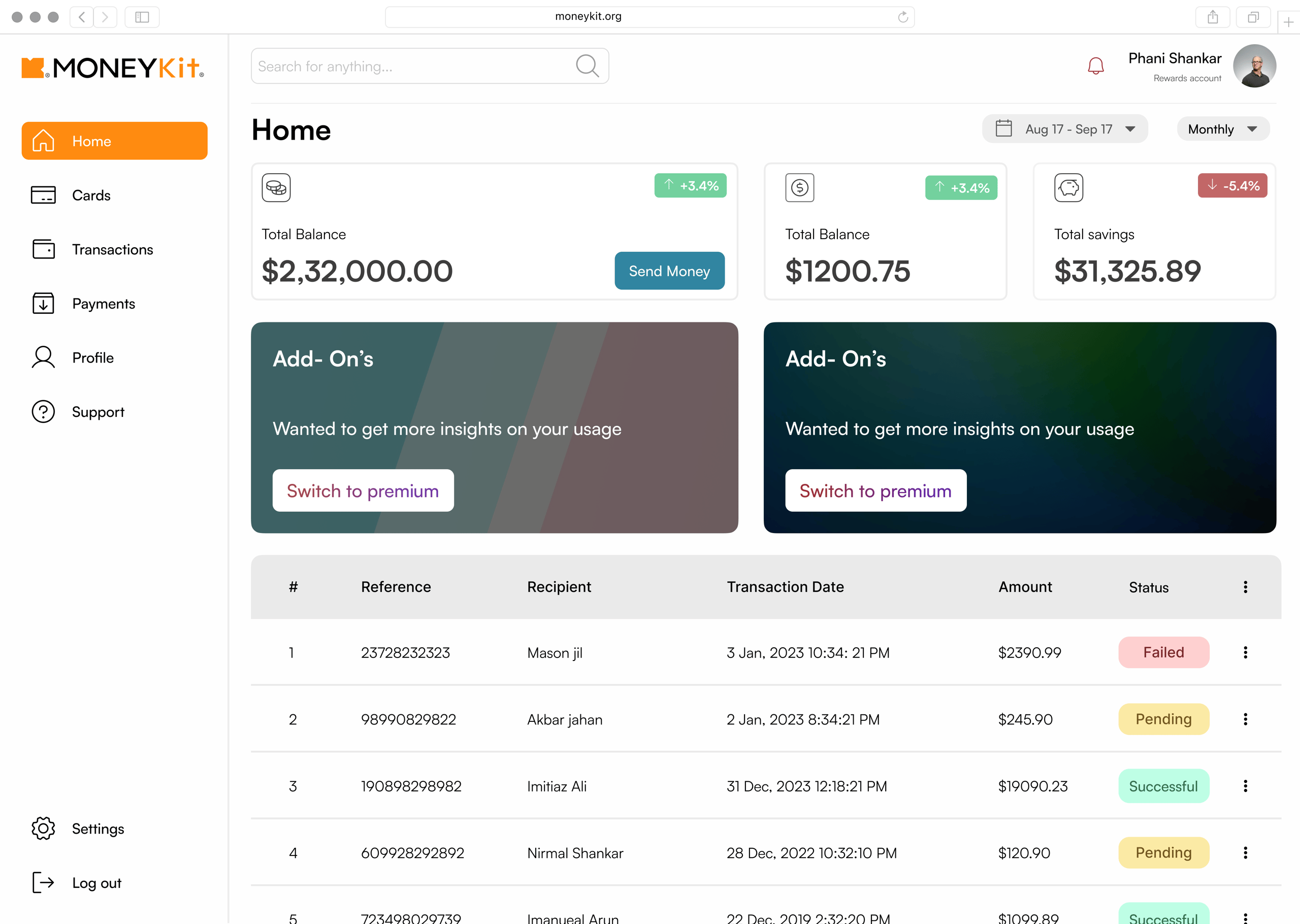 Transaction Dashboard UI Kit