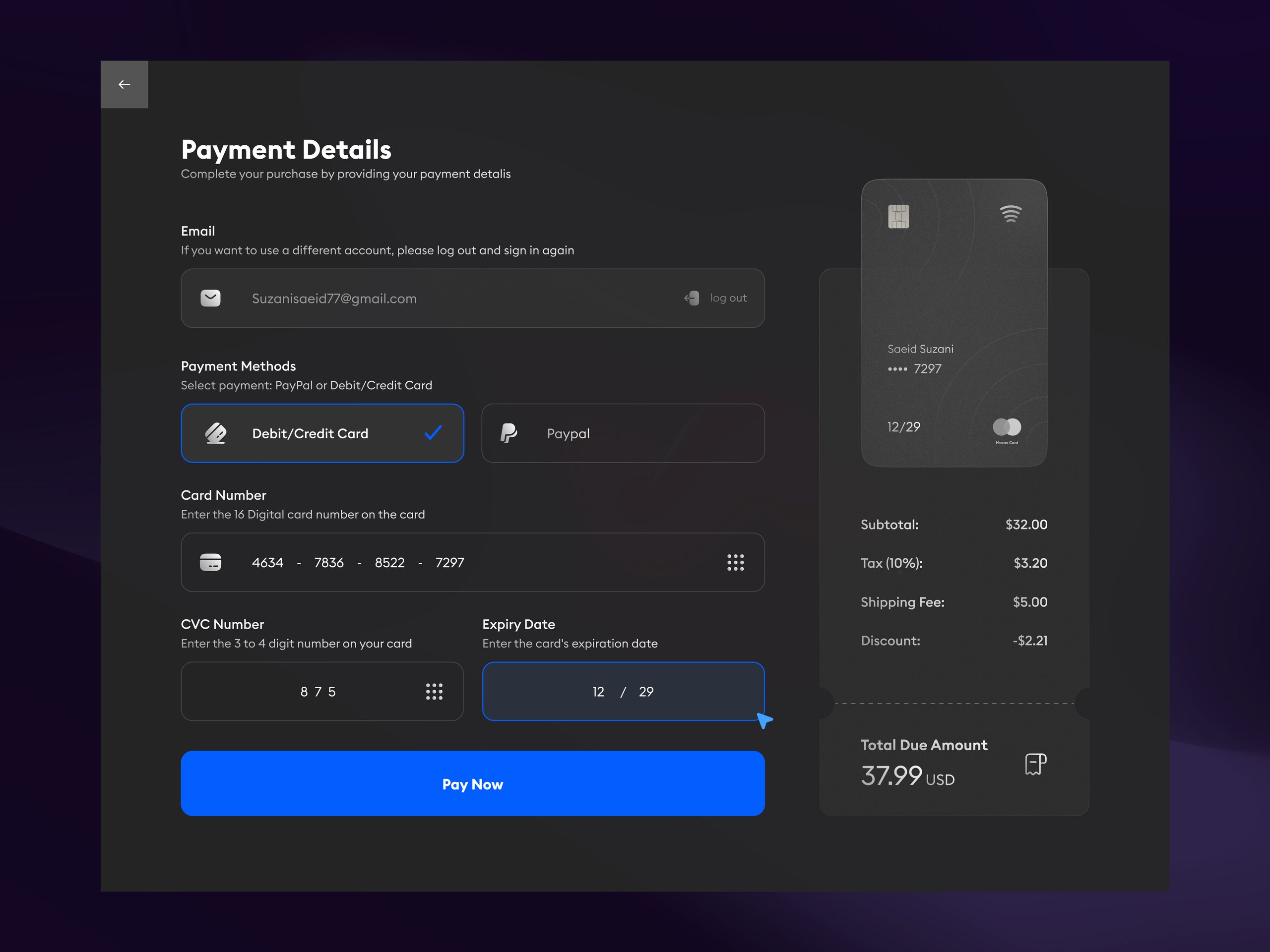 Payment Details - UI Design