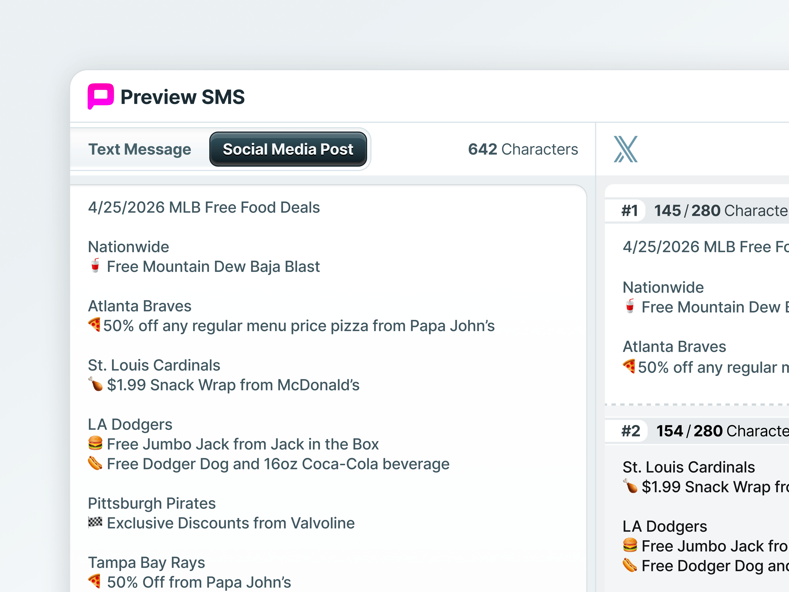 Preview SMS Social Media Post Feature