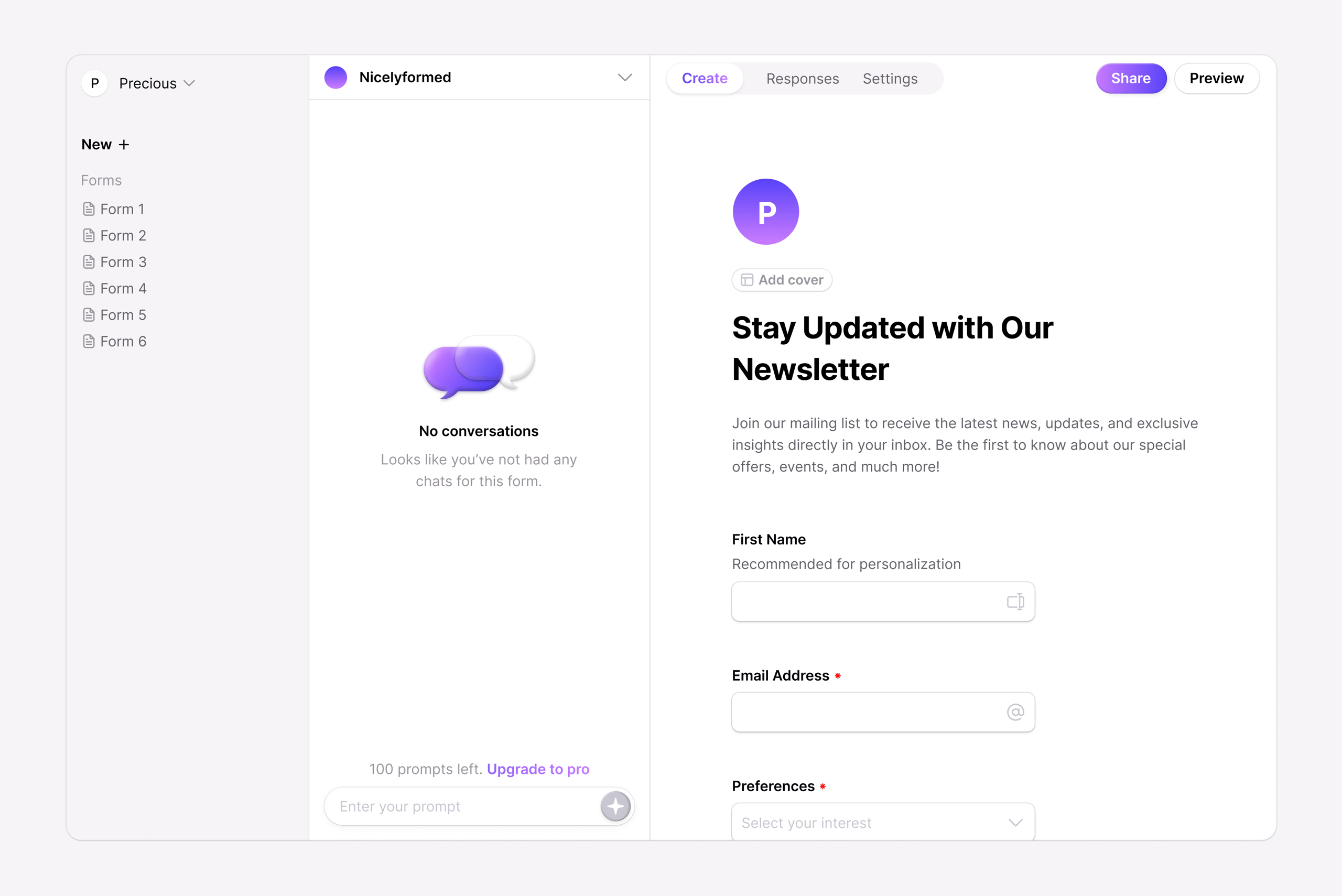 Empty State for an AI Form Builder