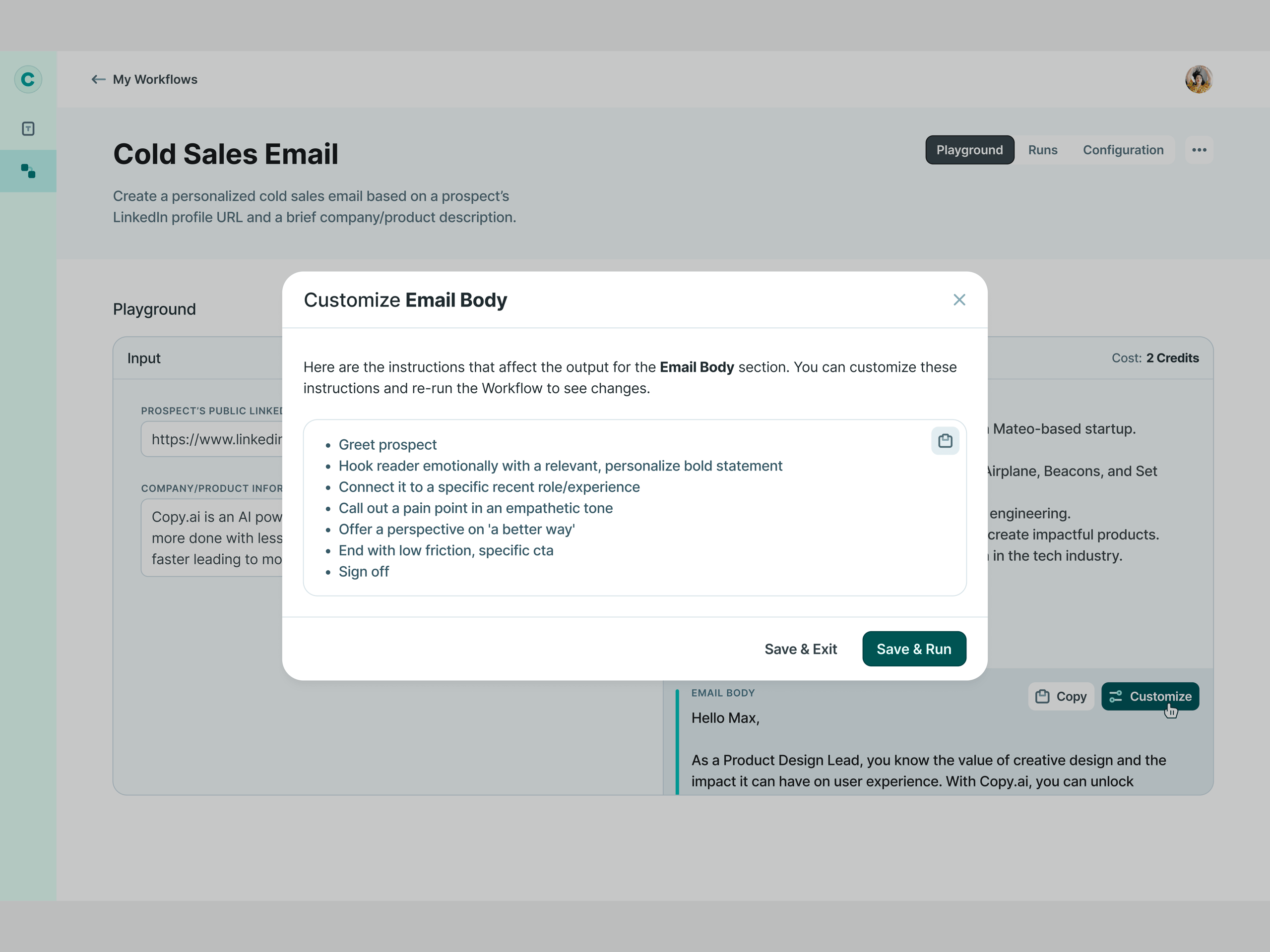 copy.ai Workflows Modal