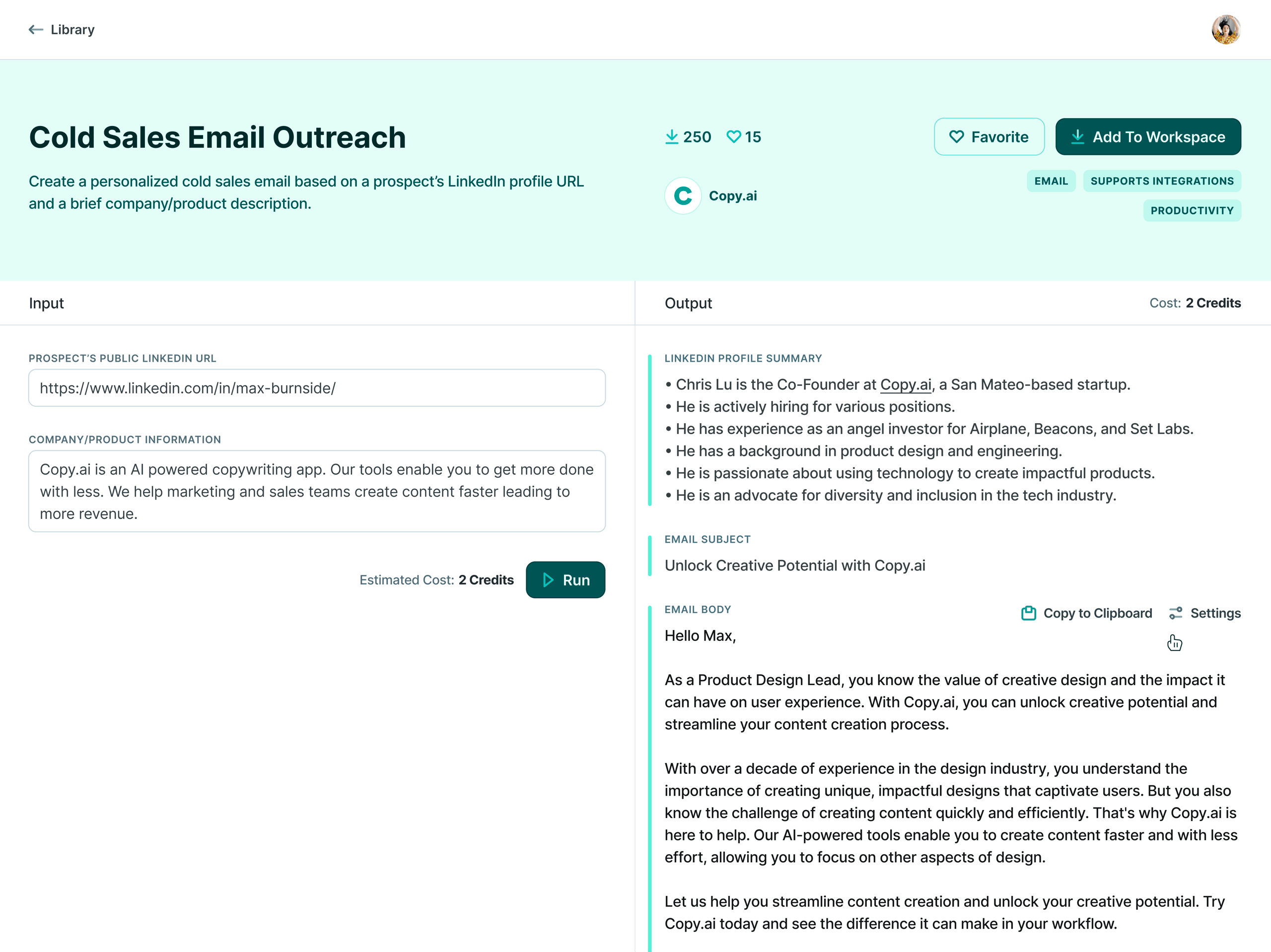 copy.ai Workflows Template Alternate Layout