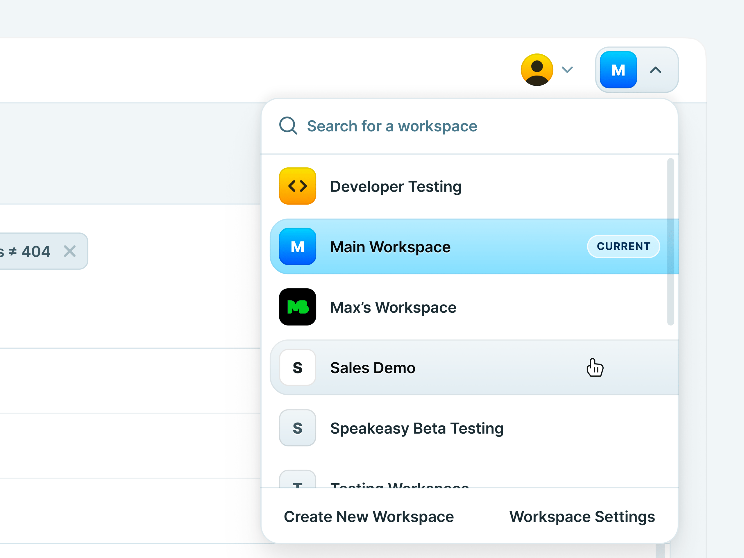 Speakeasy Workspace Dropdown Selector