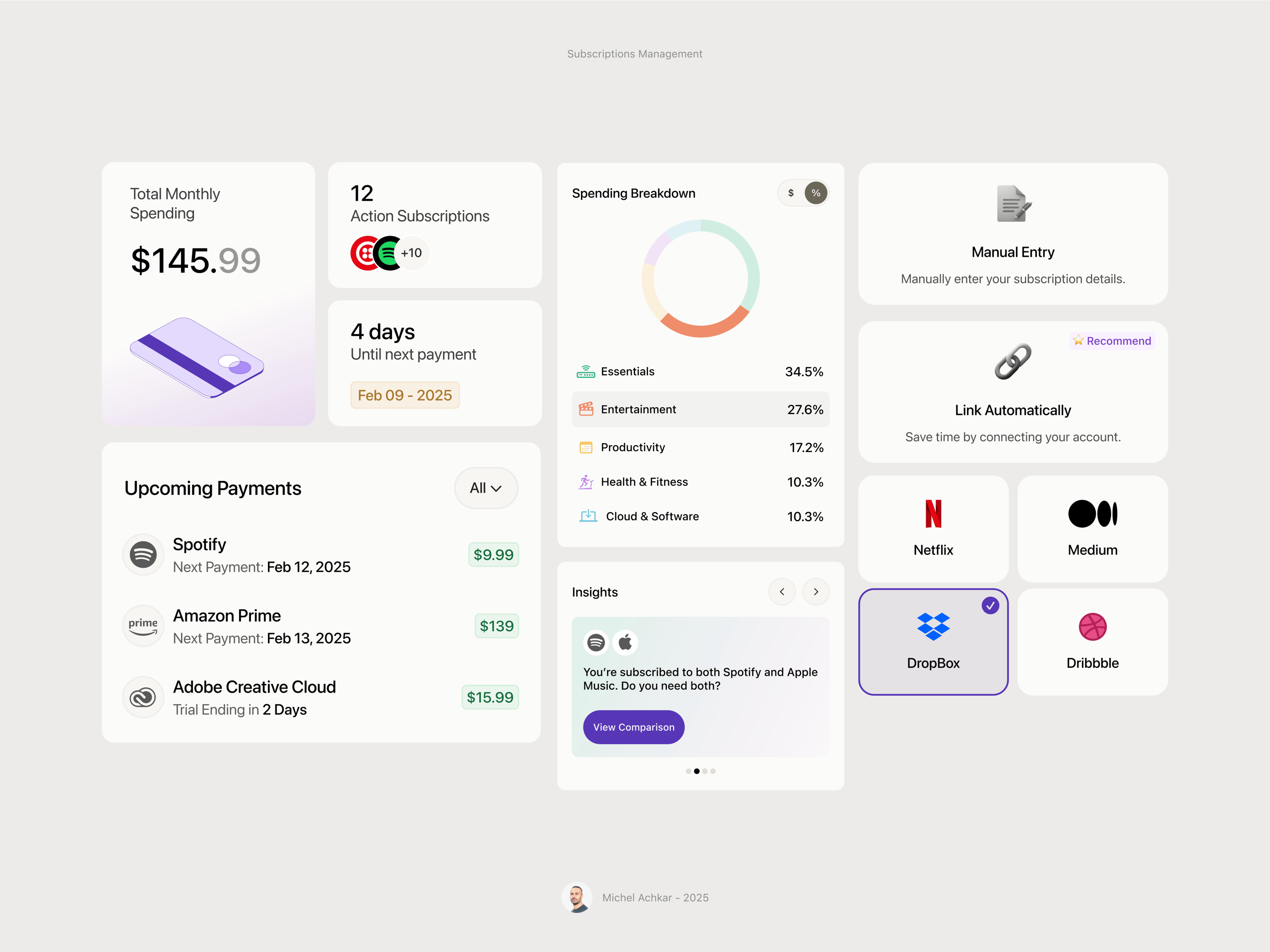 Subscription management app components.