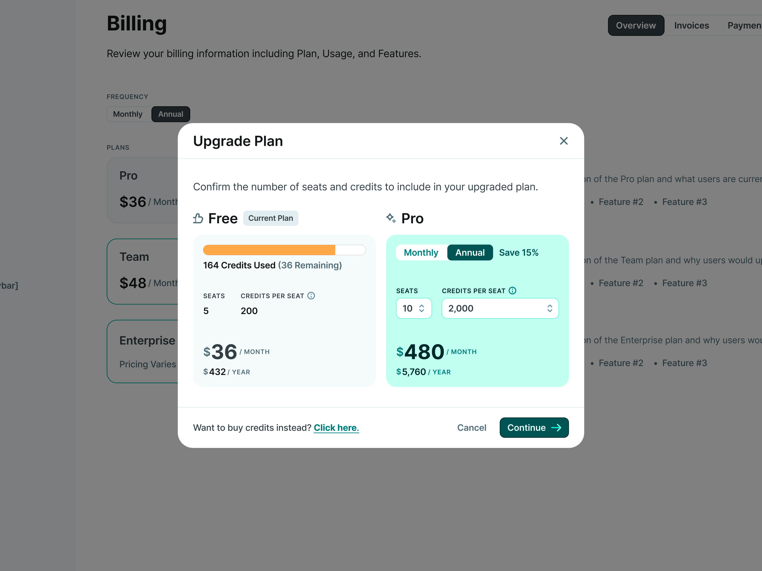 copy.ai Pricing Modal