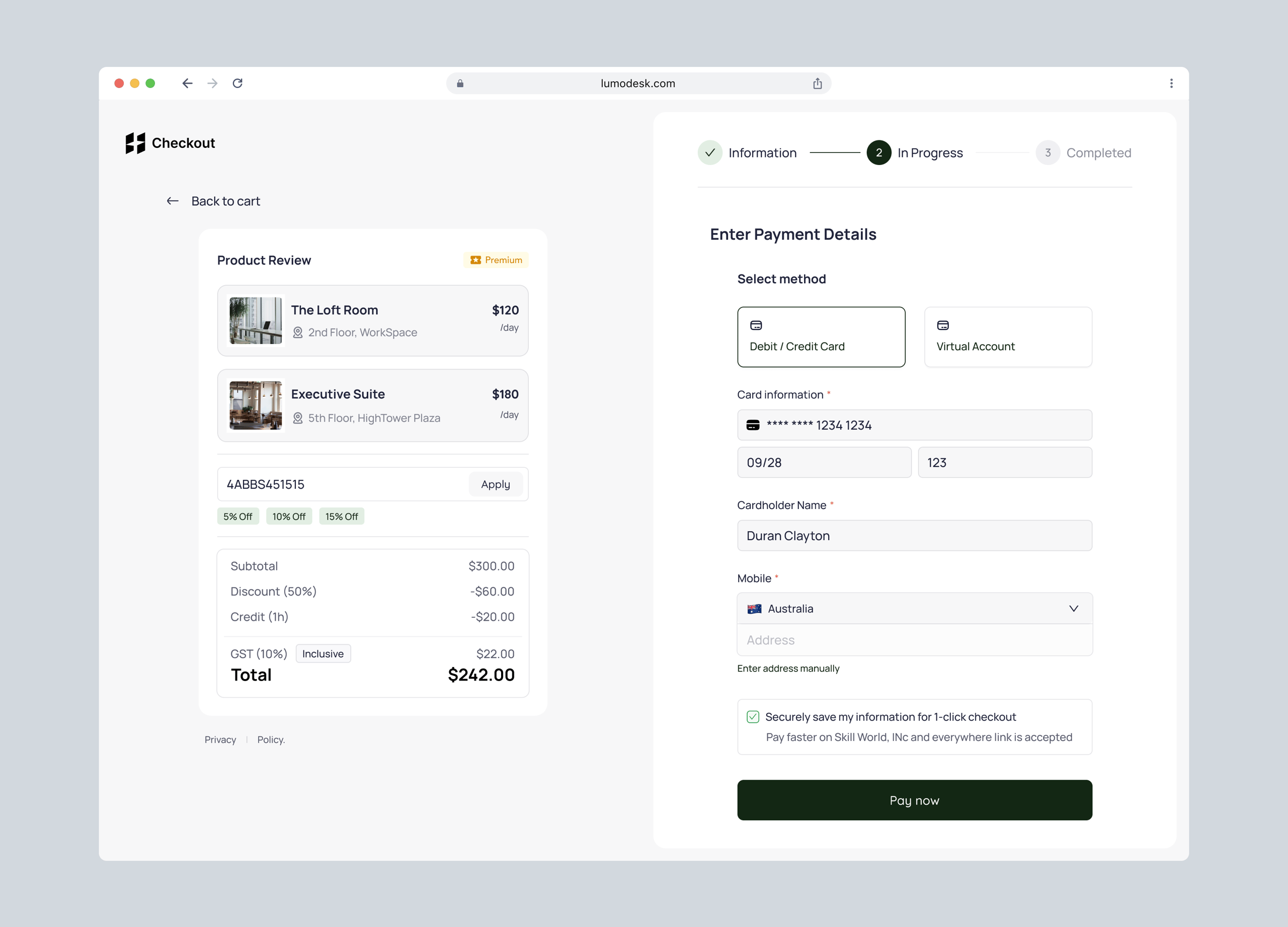 Payment Checkout - Workspace Platform