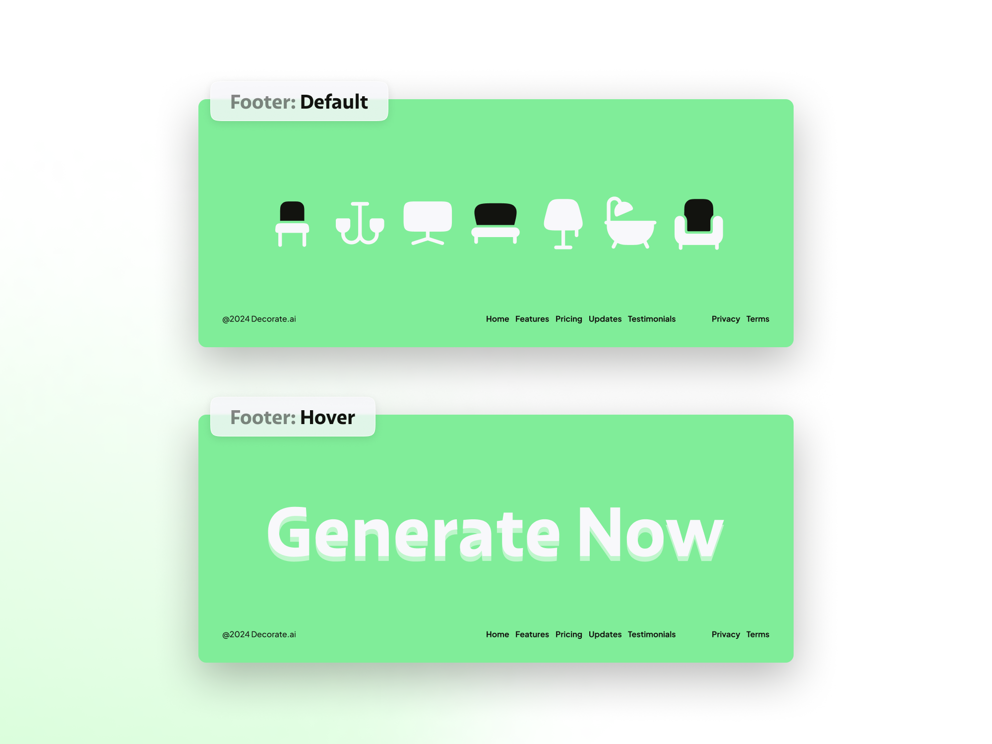 Footer of Decorate.ai Single-Page Framer SaaS Template
