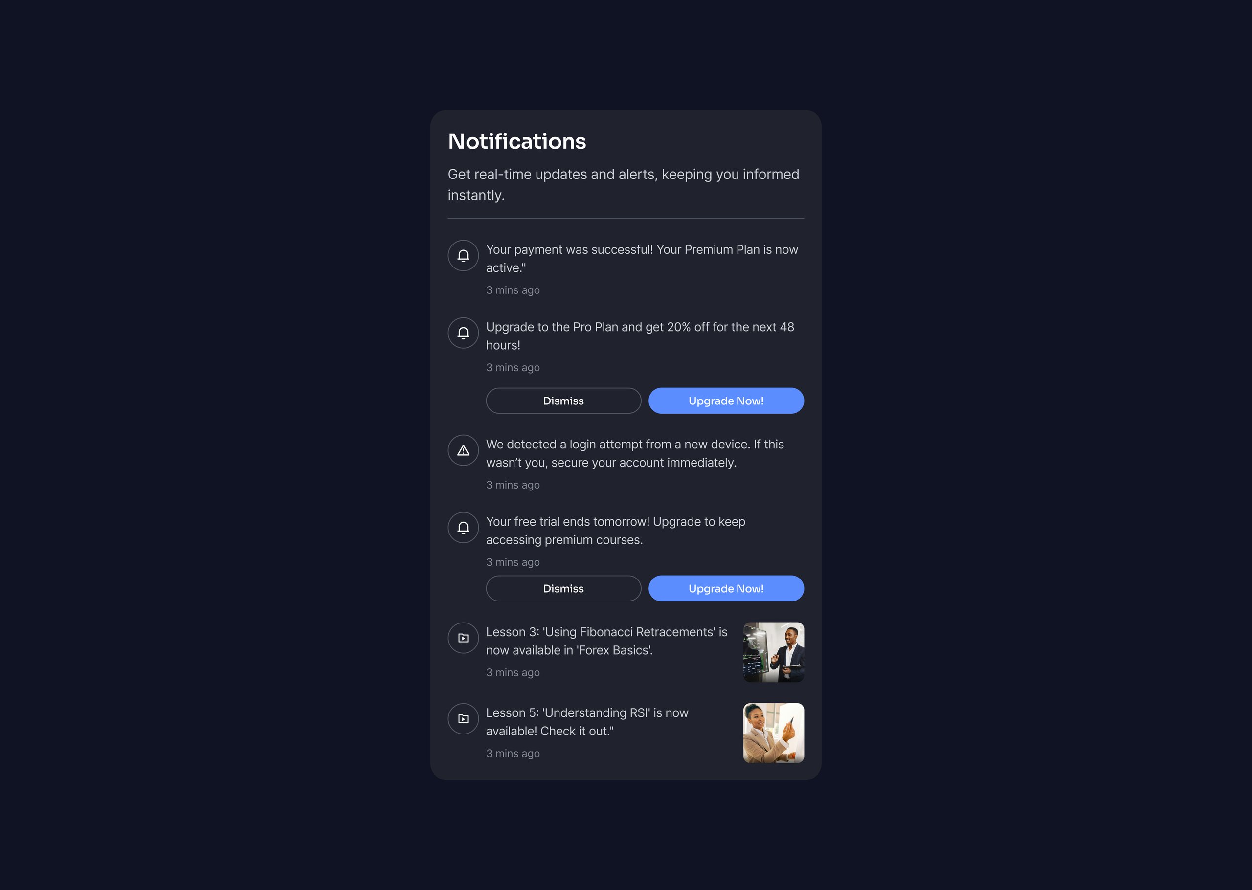 Notifications Modal - Dark Mode
