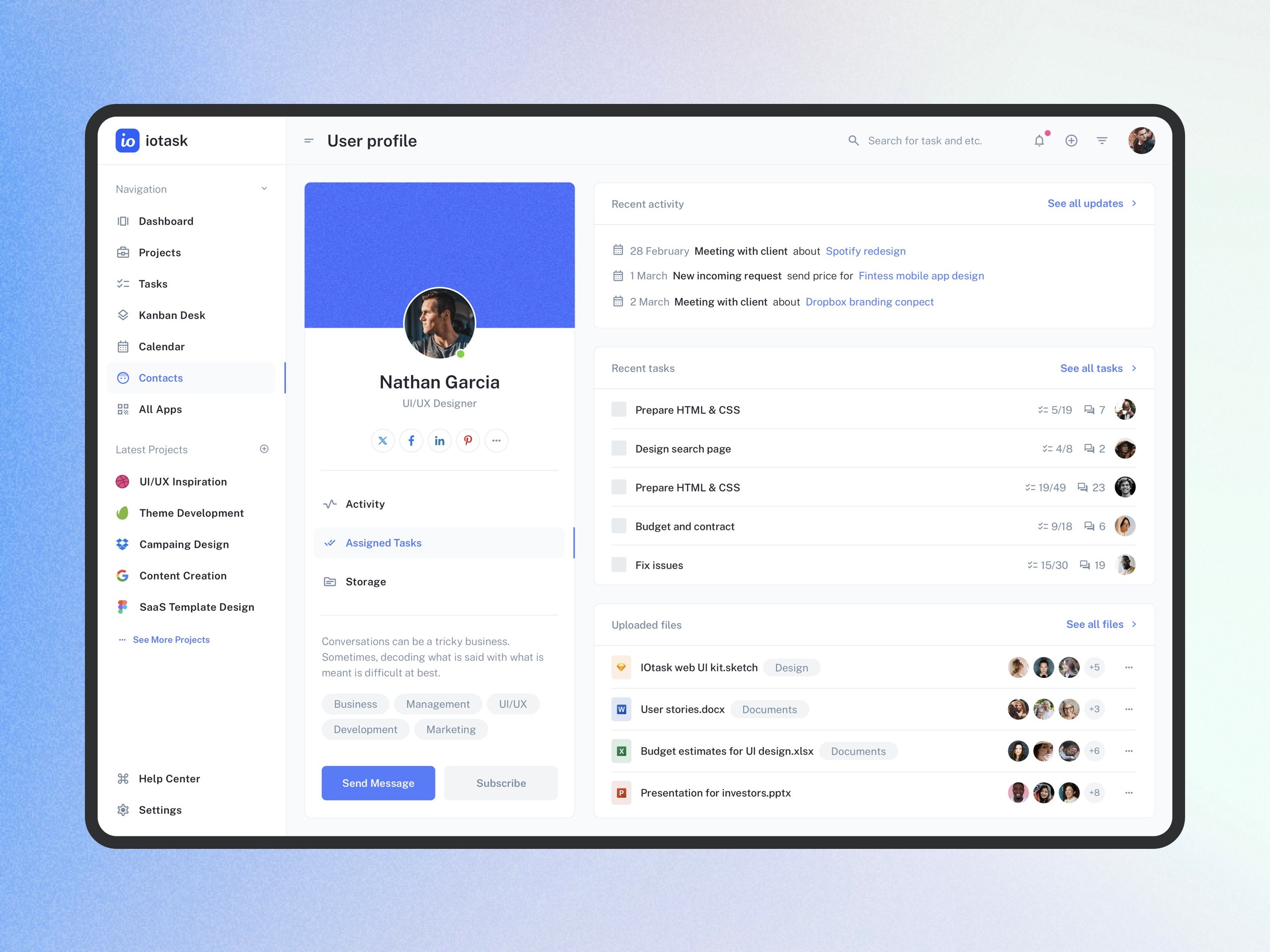 User Profile page design - Dashboard UI kit