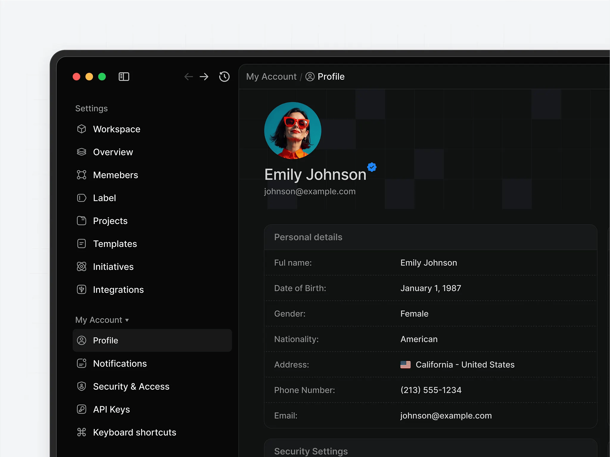 User Profile design [Dark theme]