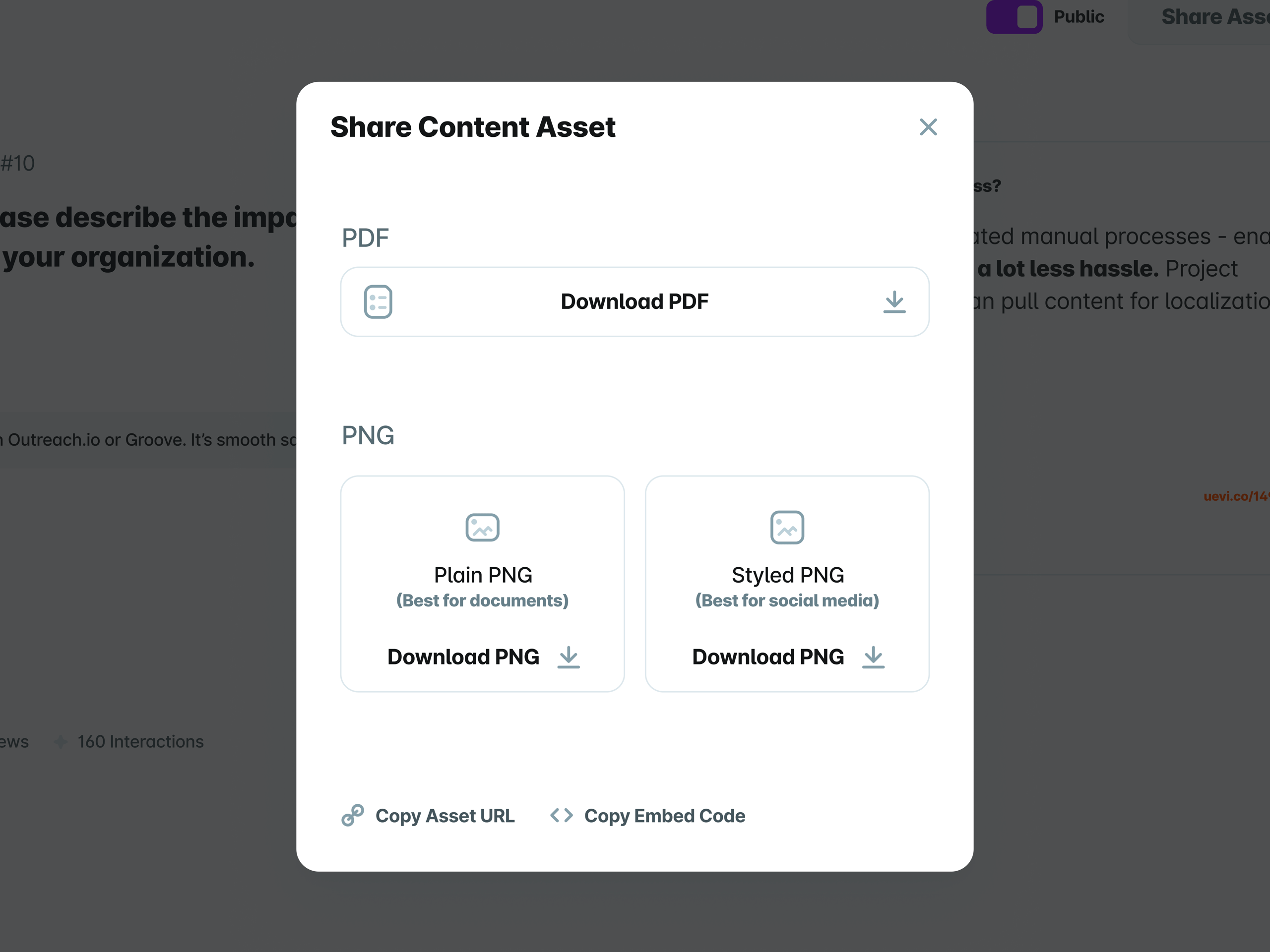 UserEvidence Share Modal