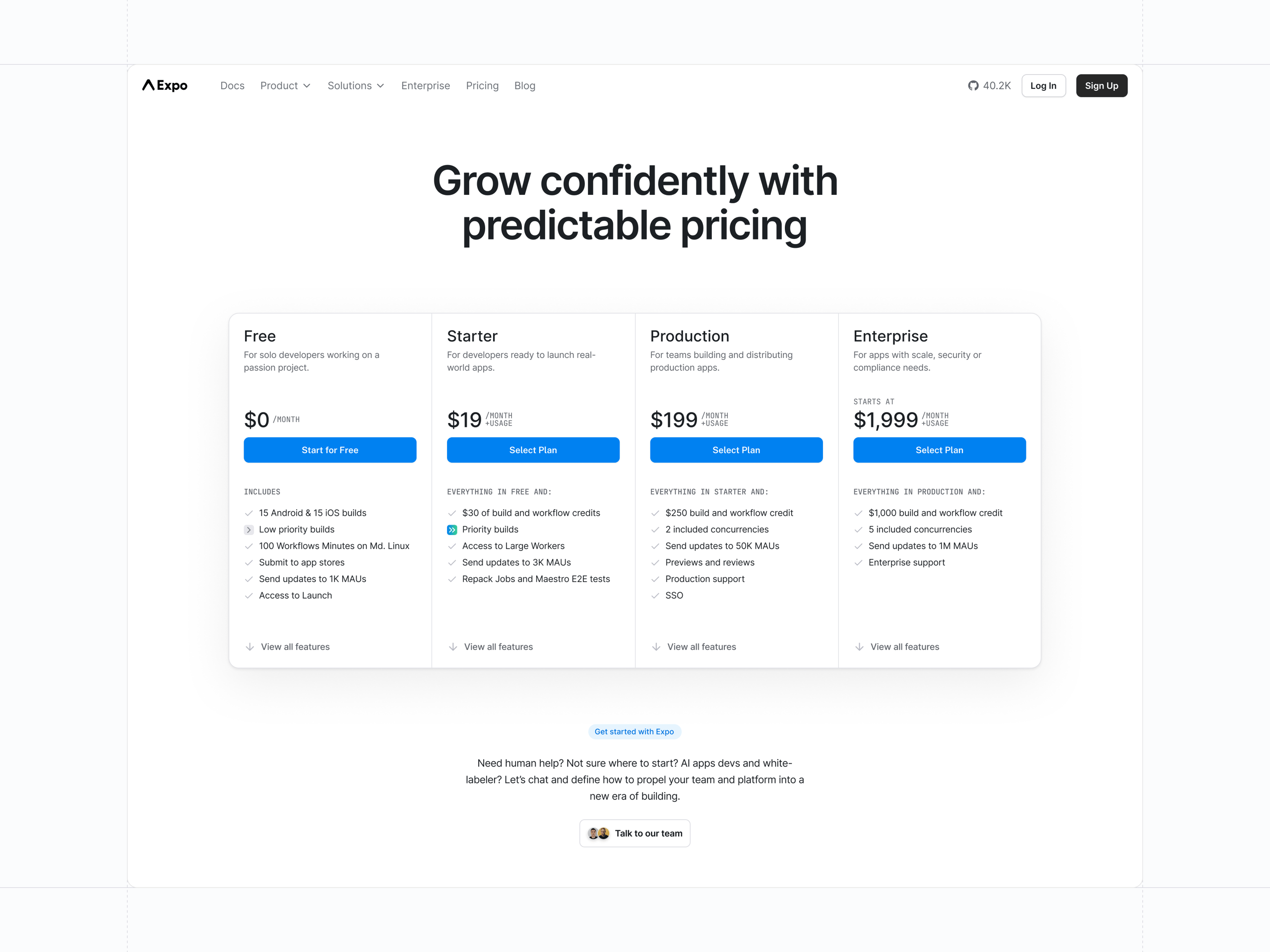Expo pricing page