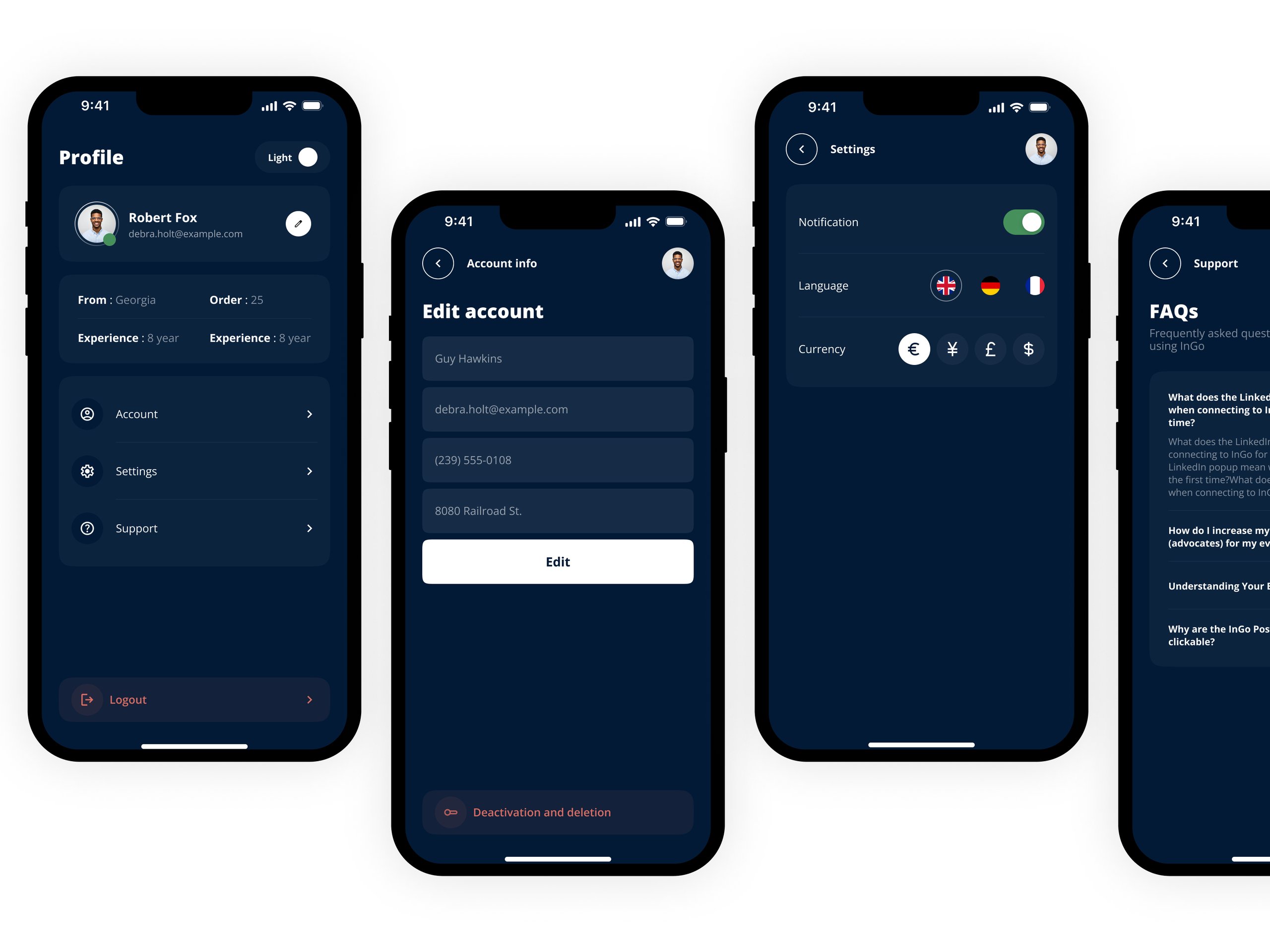Dark Mode Profile & Settings UI