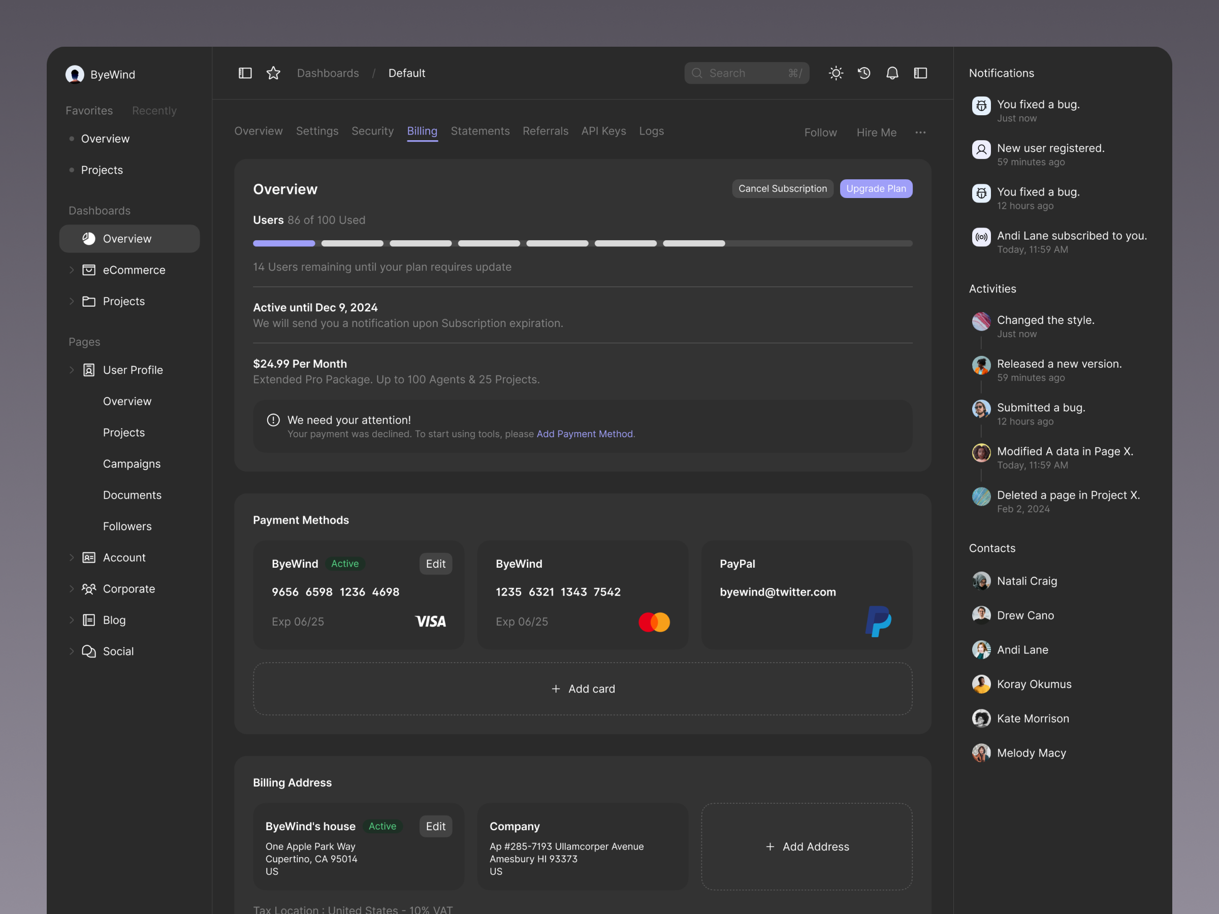 Billing page Figma template