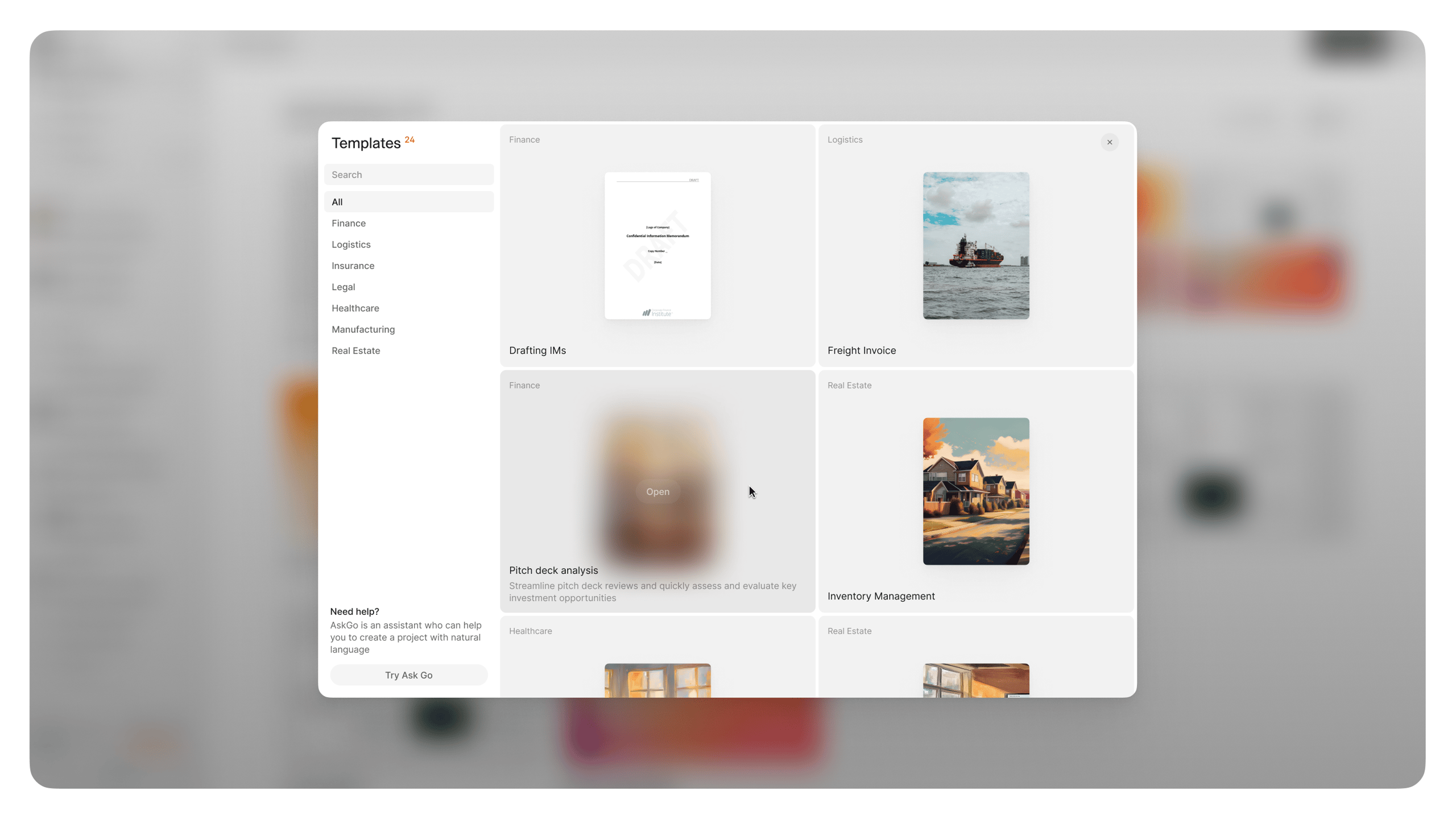 Templates modal