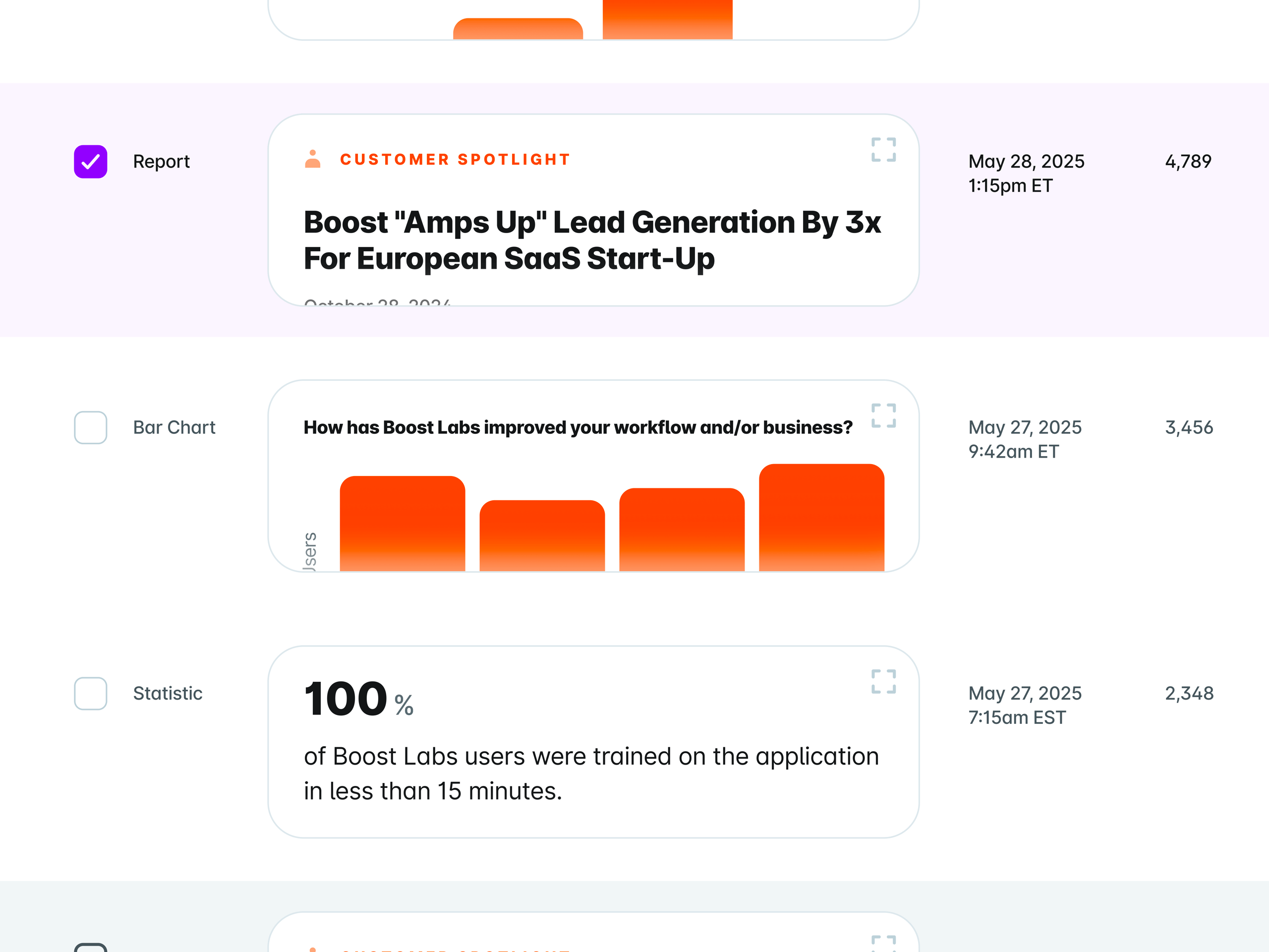 UserEvidence Content Assets List View