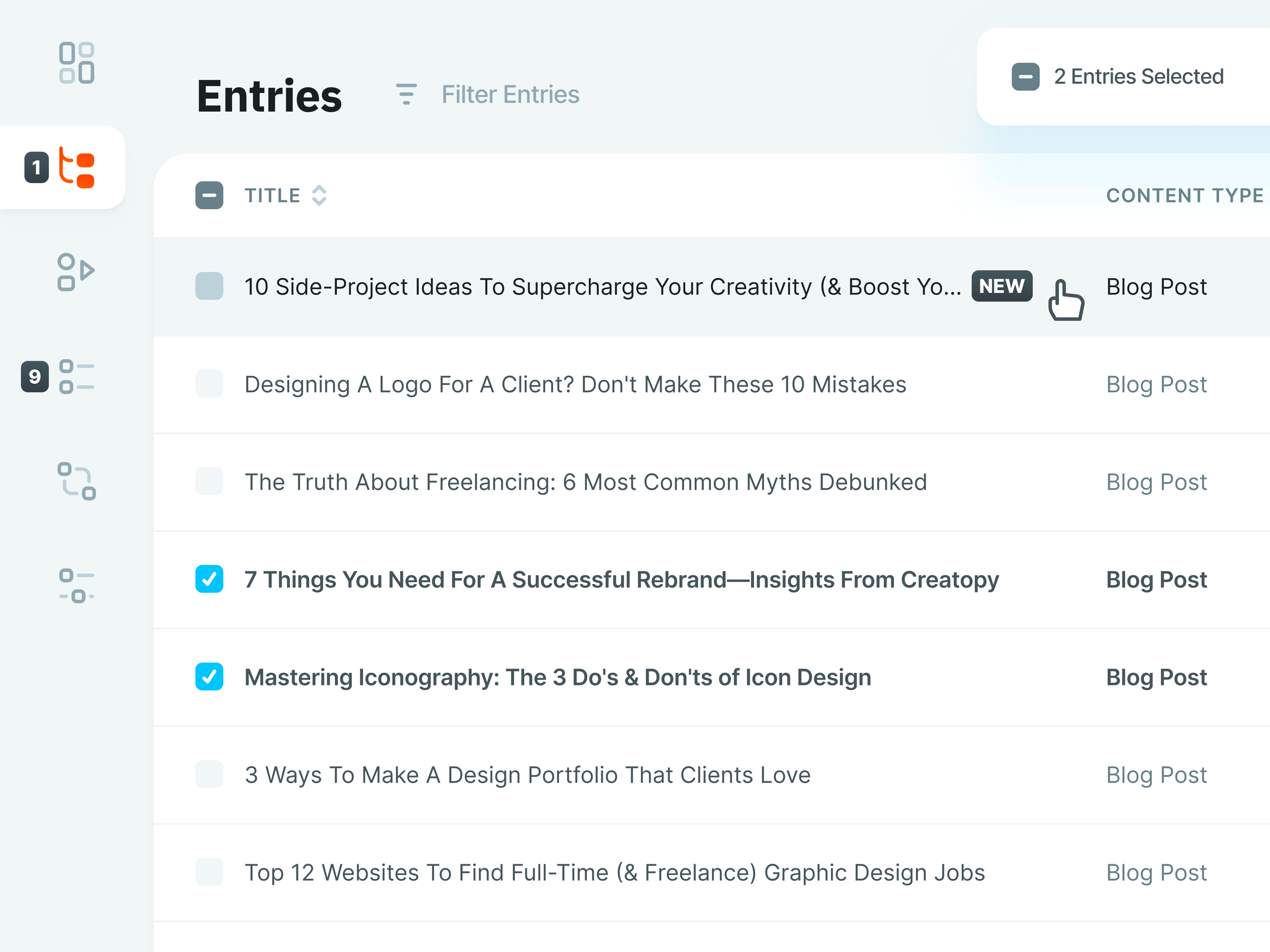 Contentstack Entries Table Details