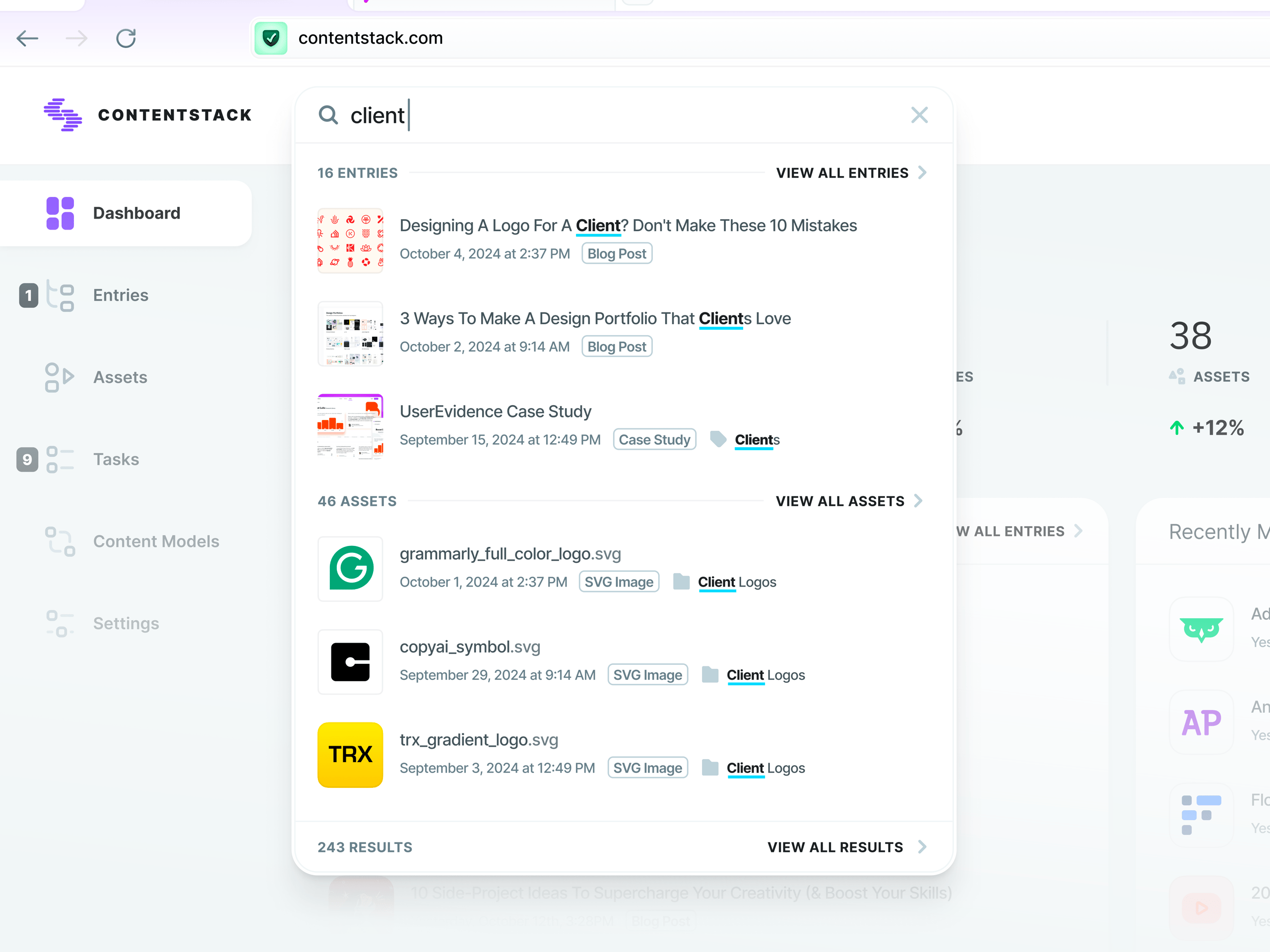 Contentstack CMS Search Input Dropdown