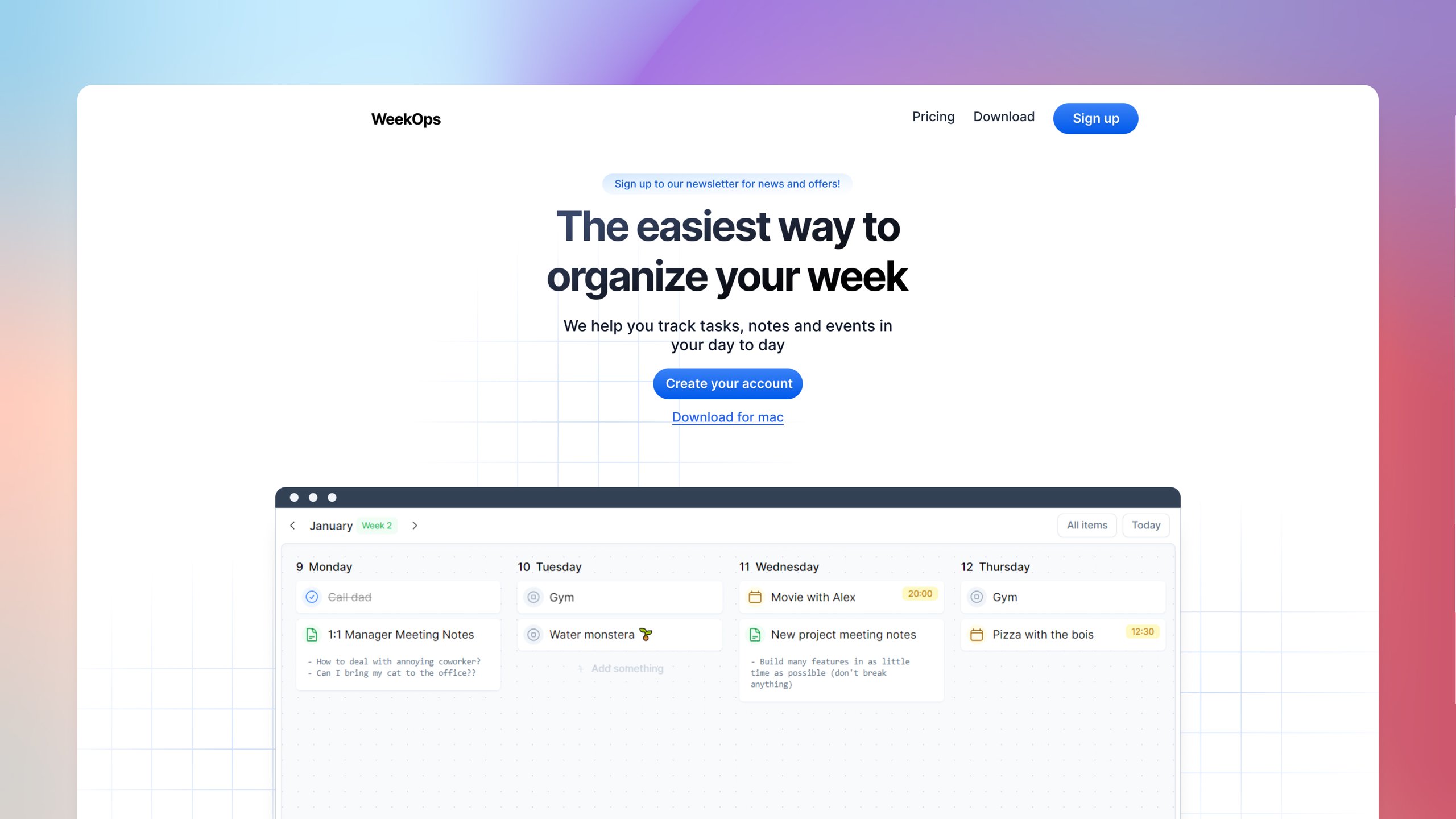 WeekOps home page