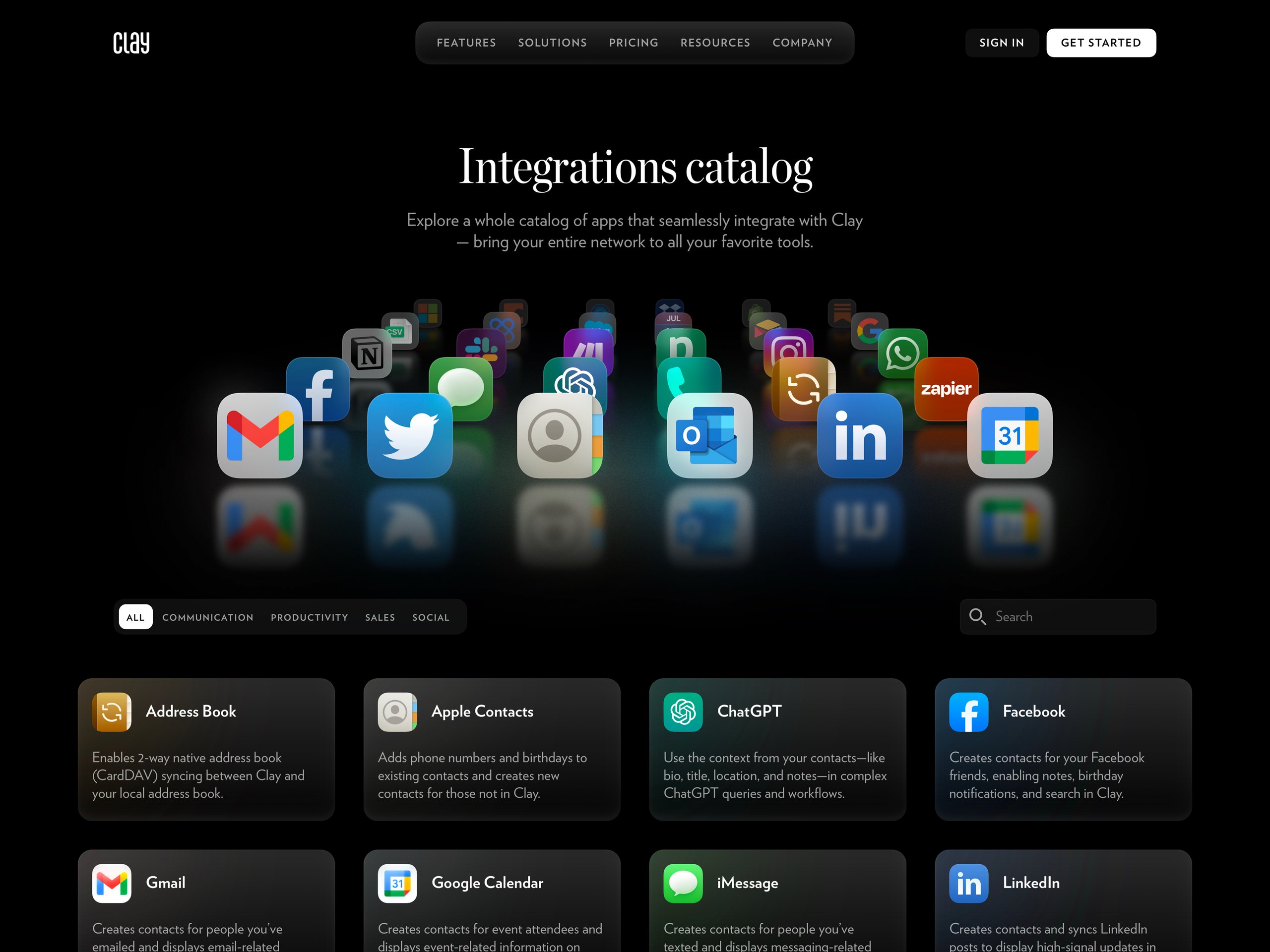 Clay - Integrations page dark mode
