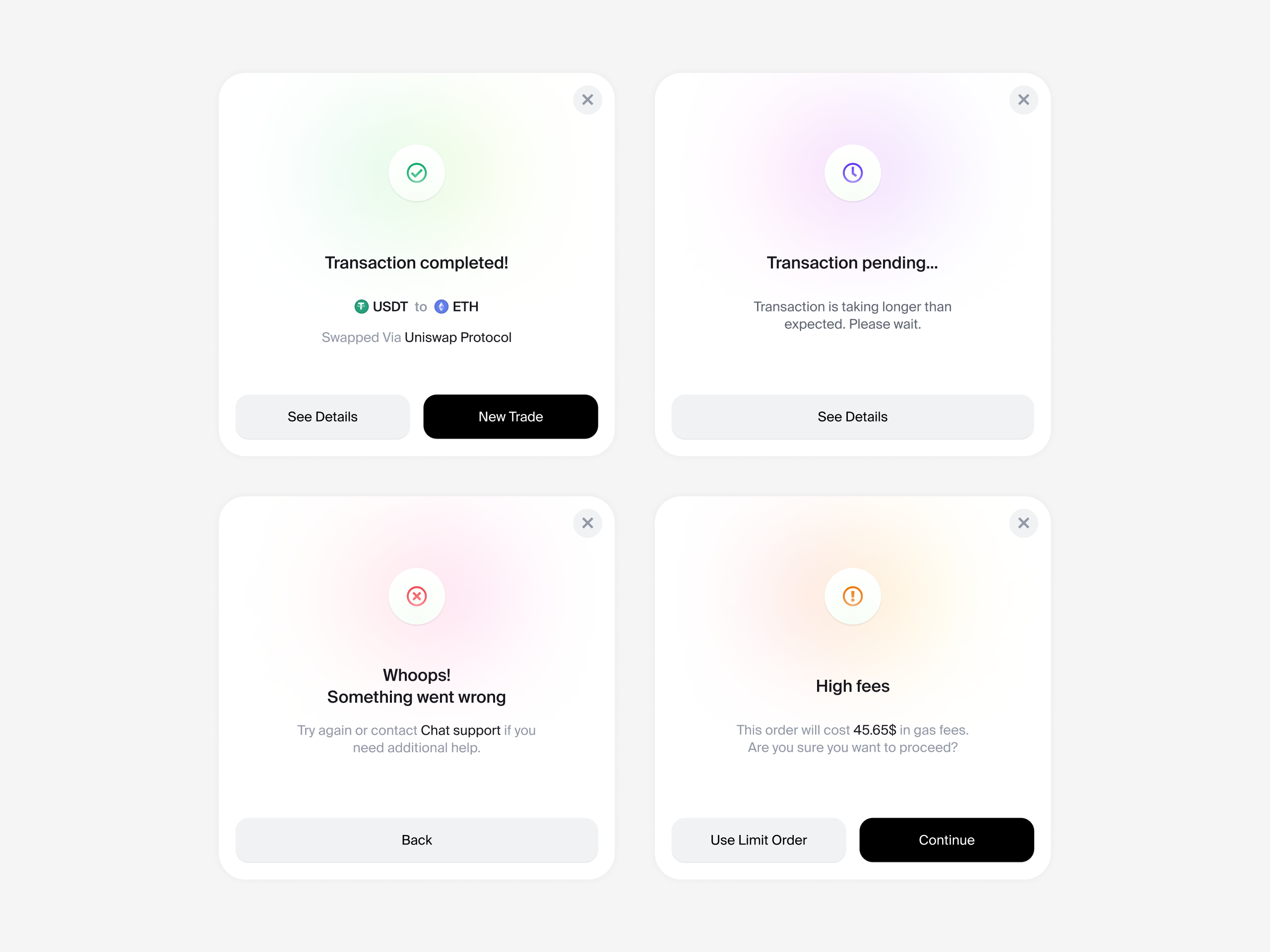 Transaction modals