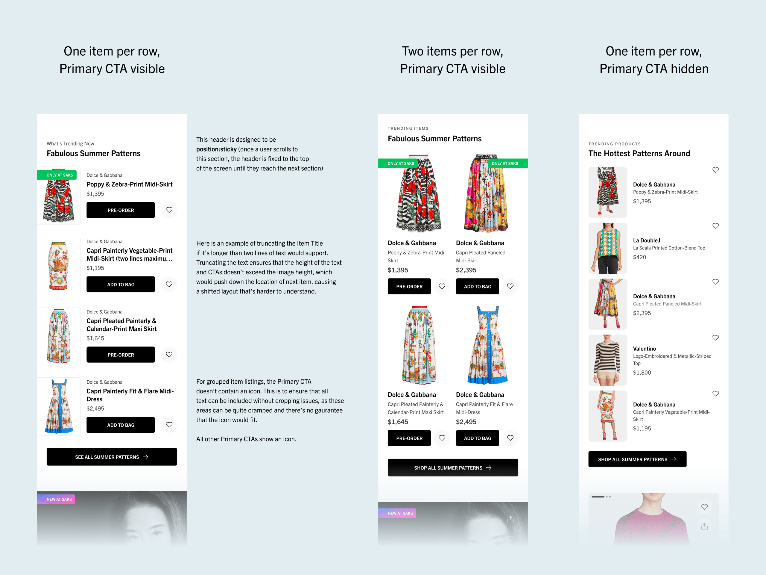 Saks Fifth Avenue iOS Product Showcase Sections