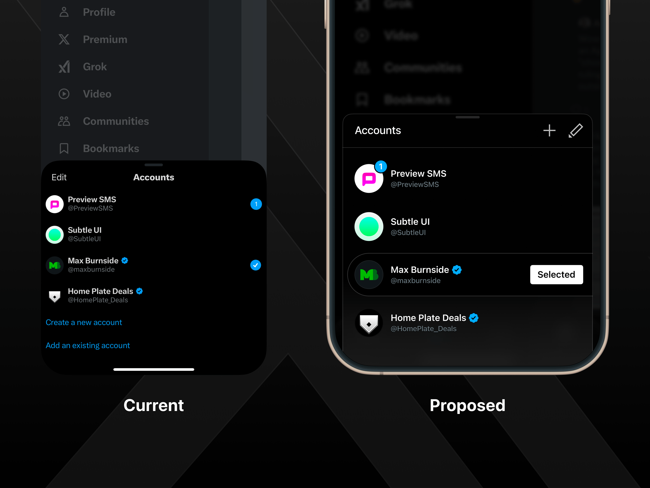 X Account Drawer UI Redesign Concept