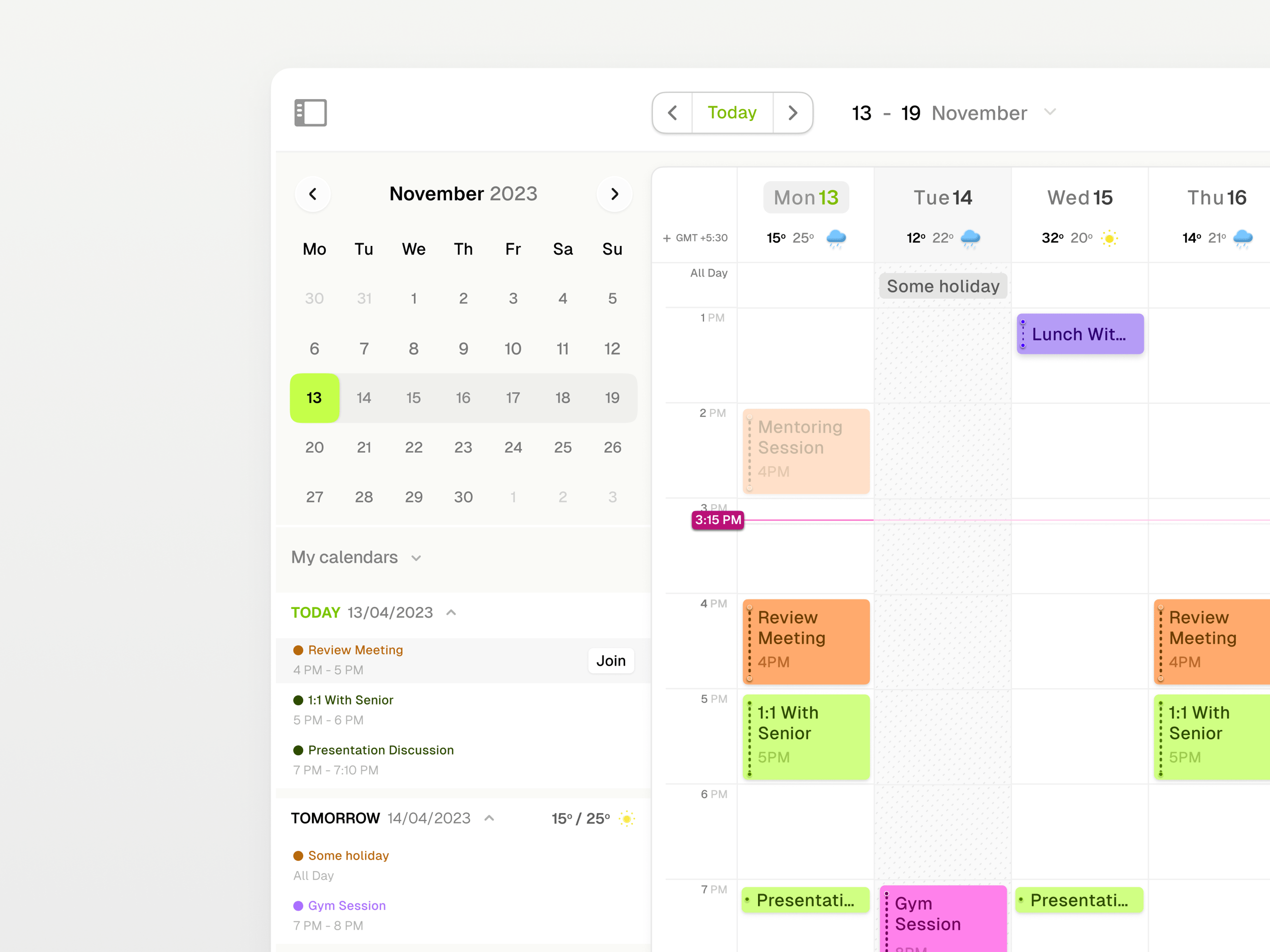 Calendar Light Mode