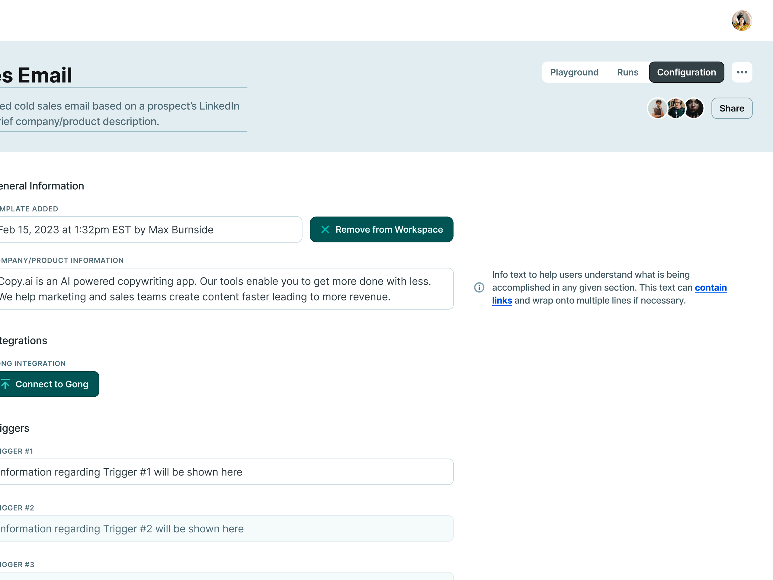 copy.ai Workflows Template Settings
