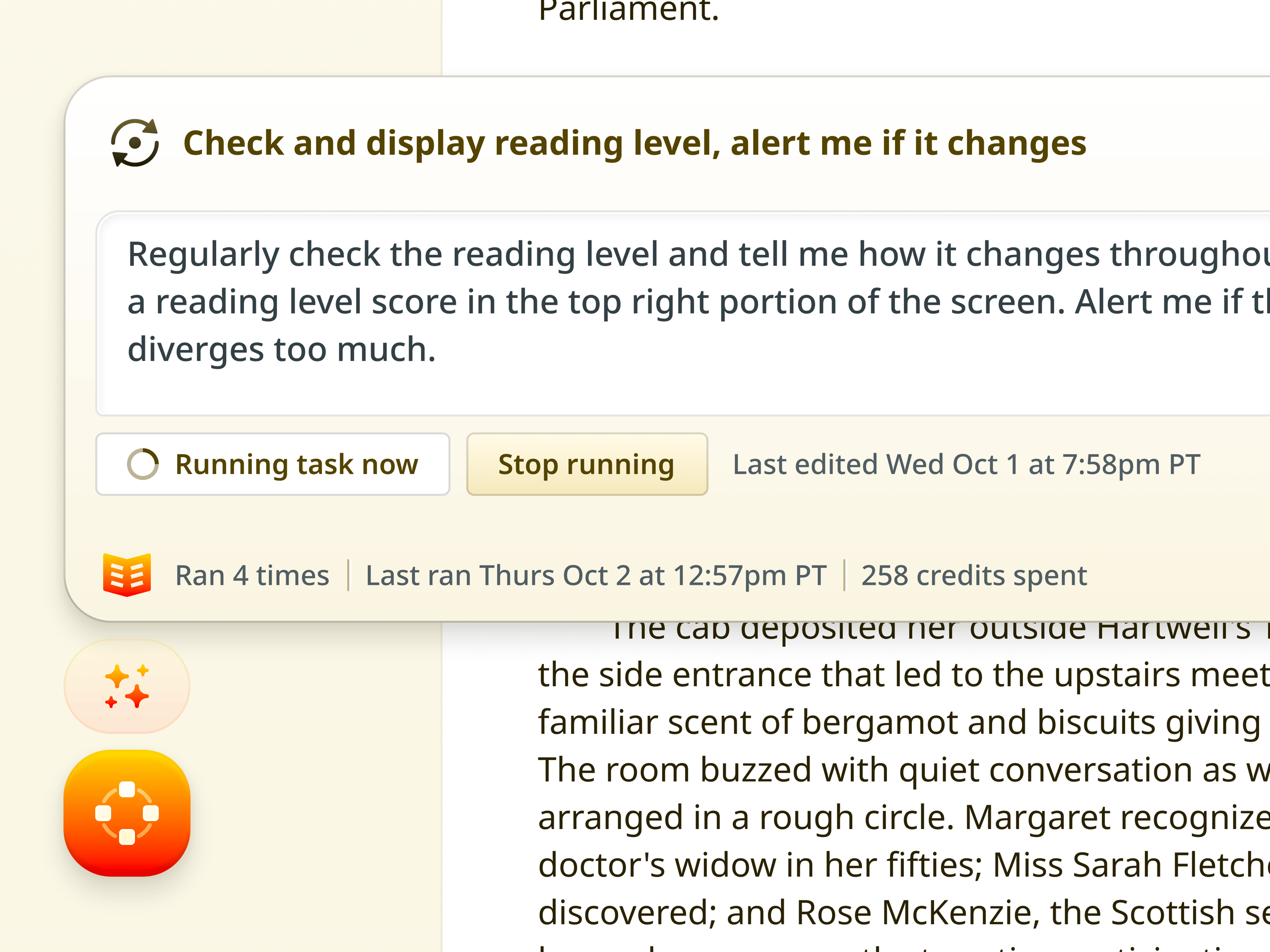AI Task Running Panel UI