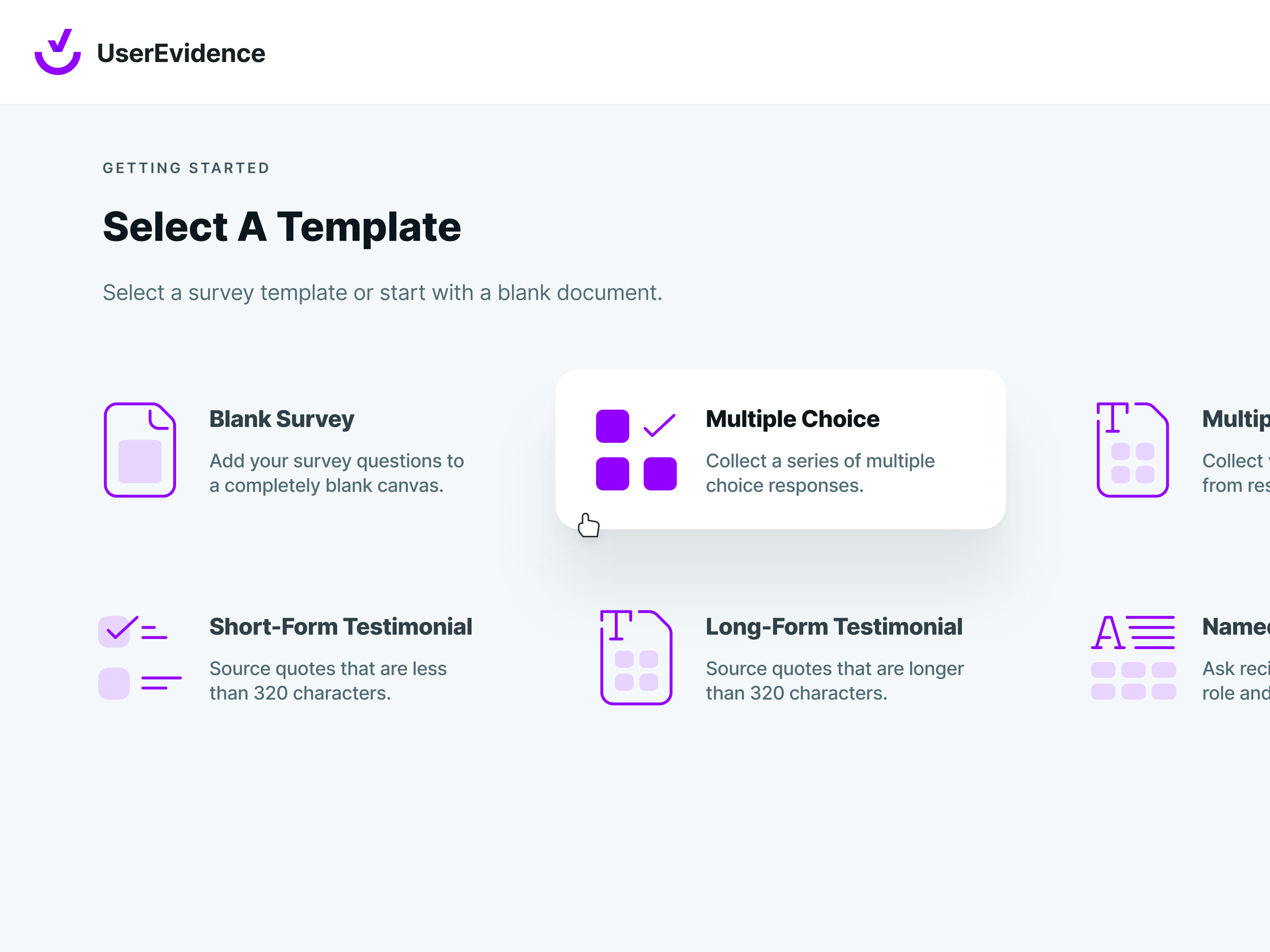 UserEvidence Template Selection UI