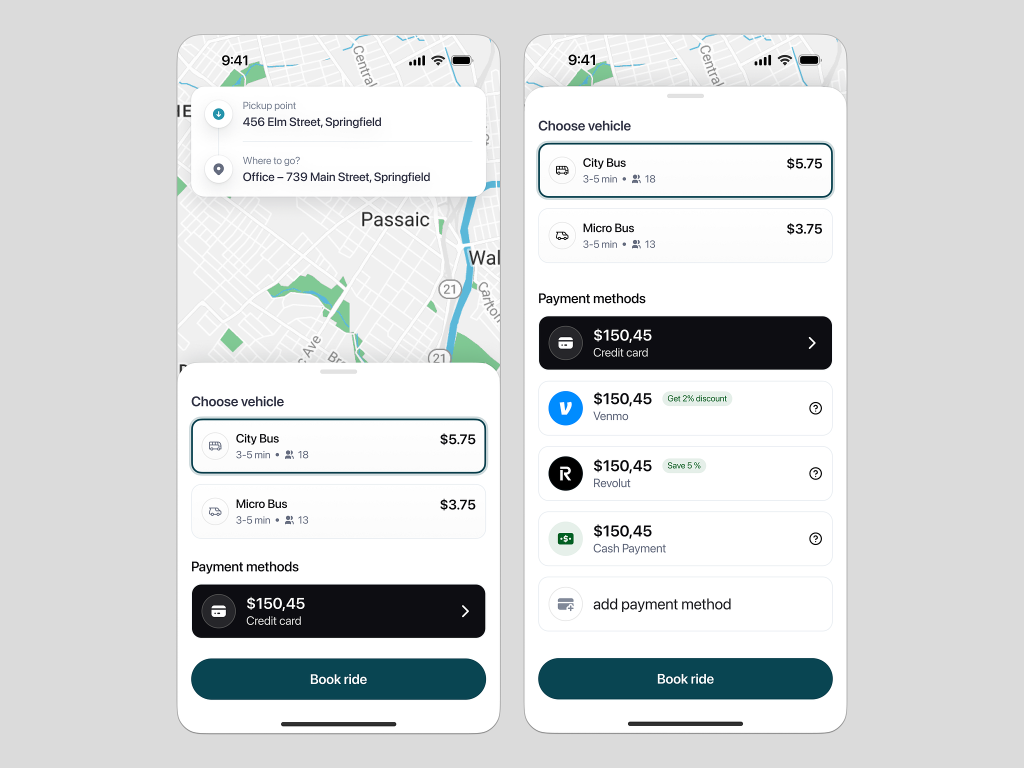 Ride Sharing Mobile App - Select Payment Method 💰