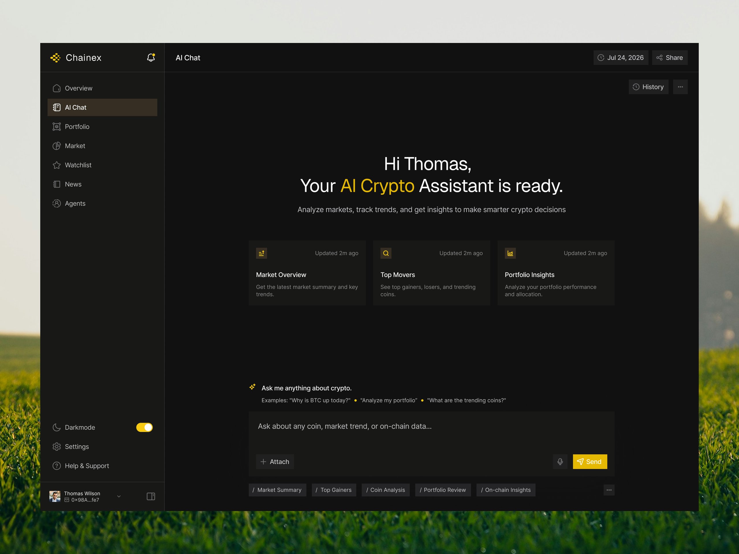 Chainex - Crypto AI Dashboard - Chat