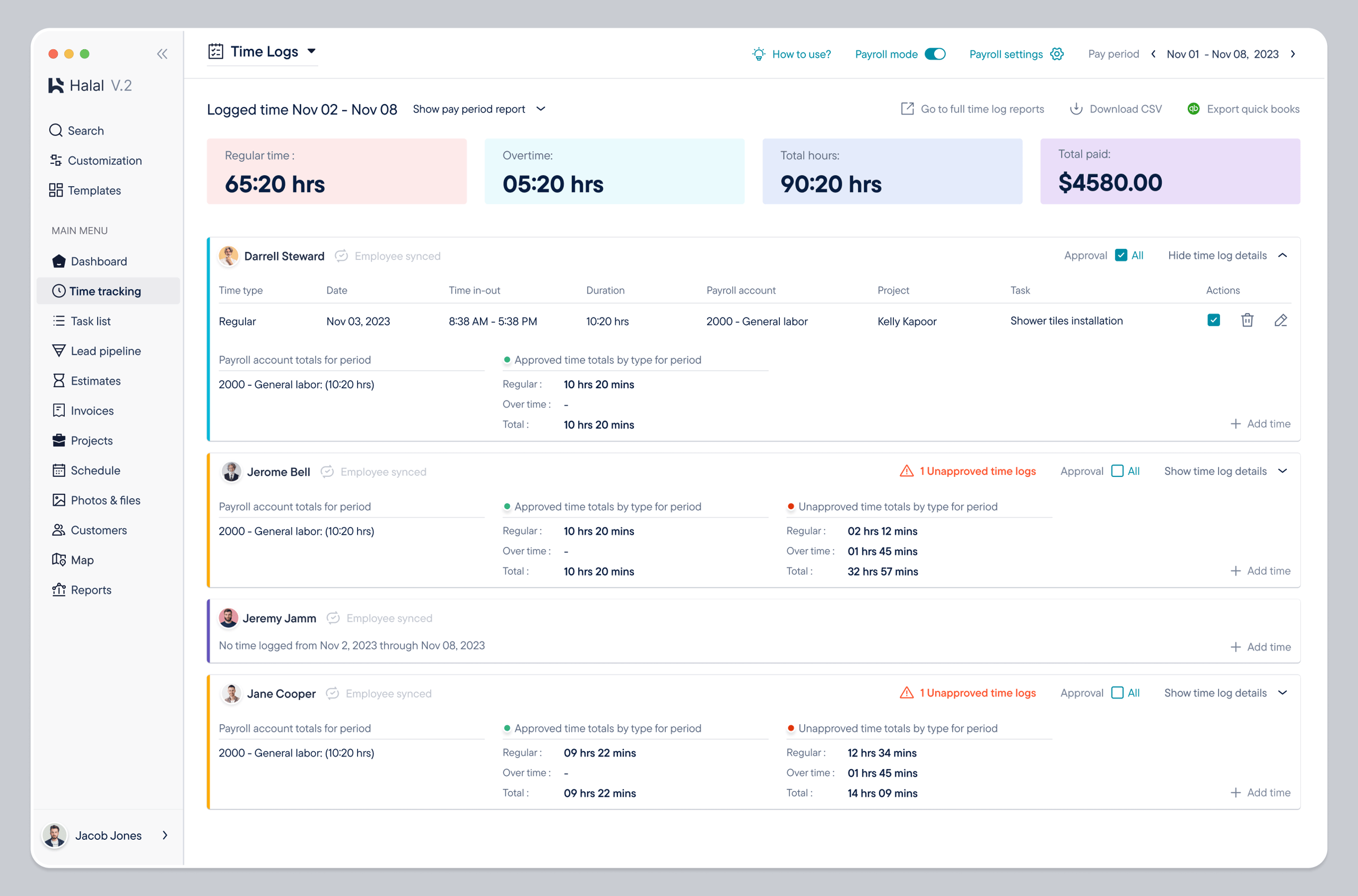 Time logs | SaaS Web App UI UX Design
