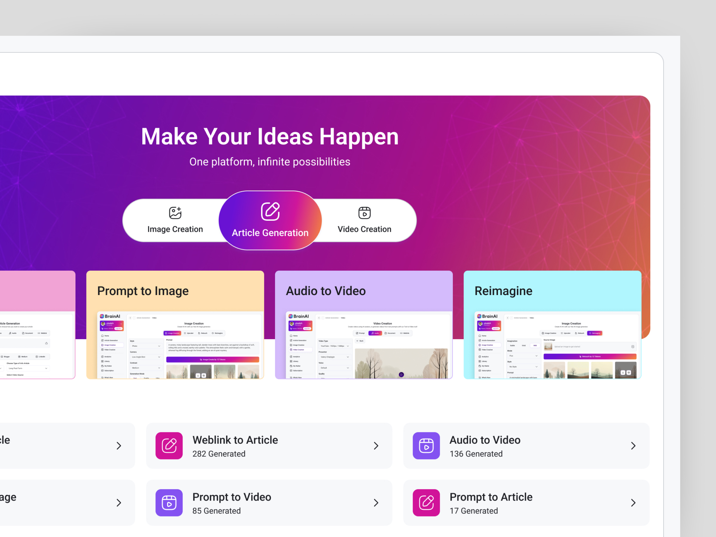 AI Generator Tool Web App UI Kit Design